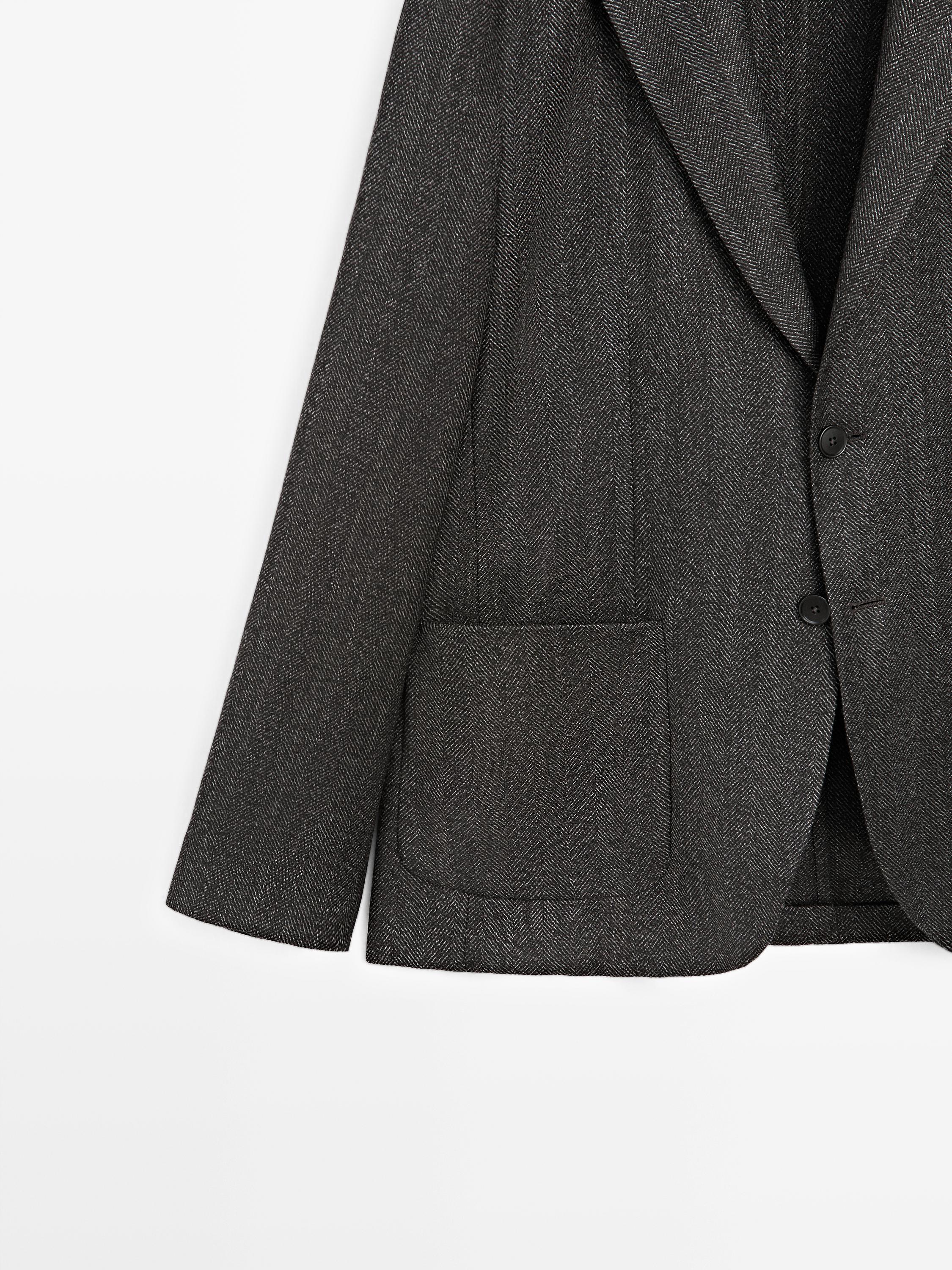Herringbone wool blend blazer — CHARCOAL