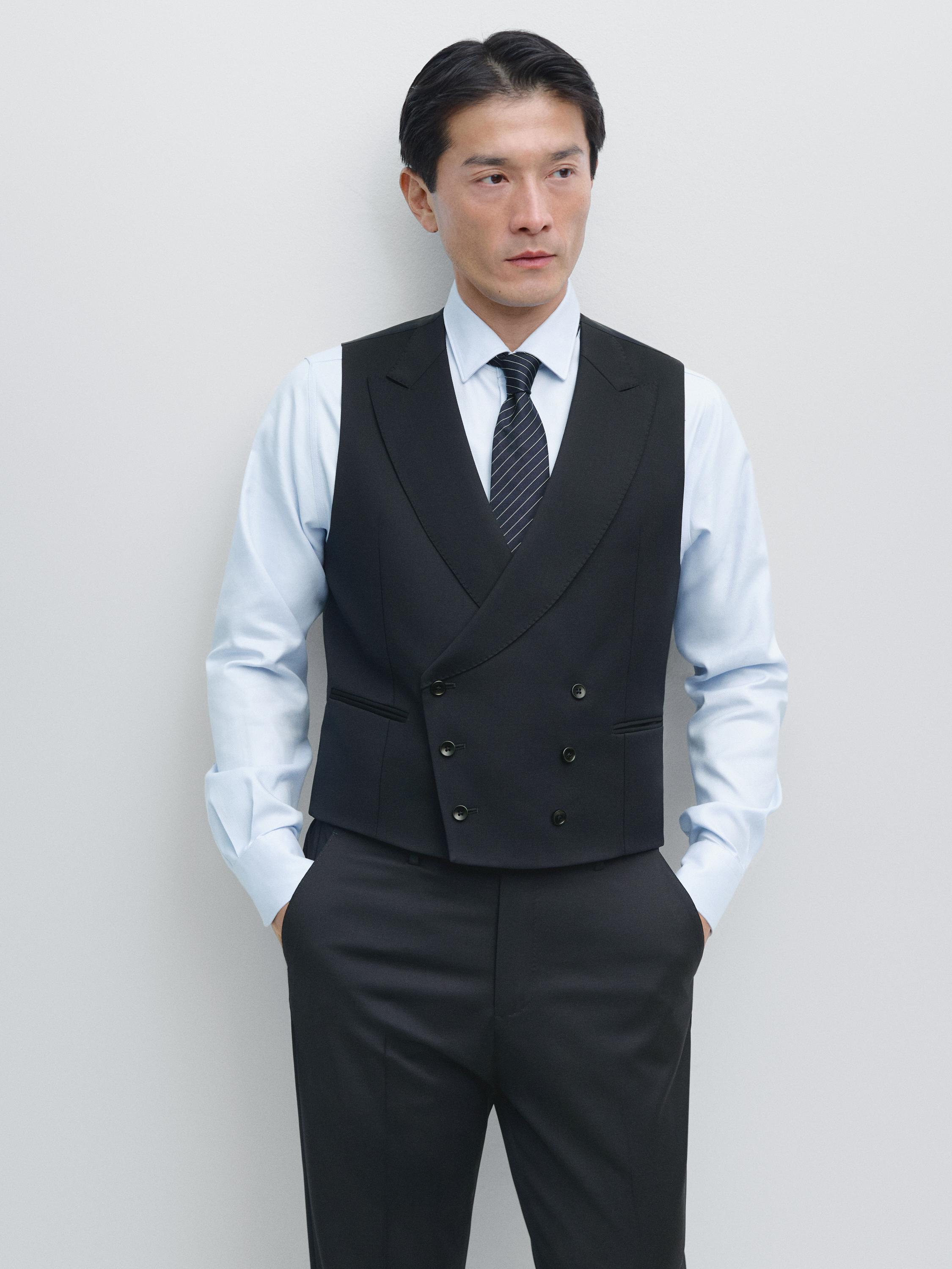 Cool wool blend suit waistcoat — NAVY BLUE