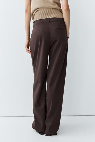 Cotton blend poplin pleated pants — Chocolate 8