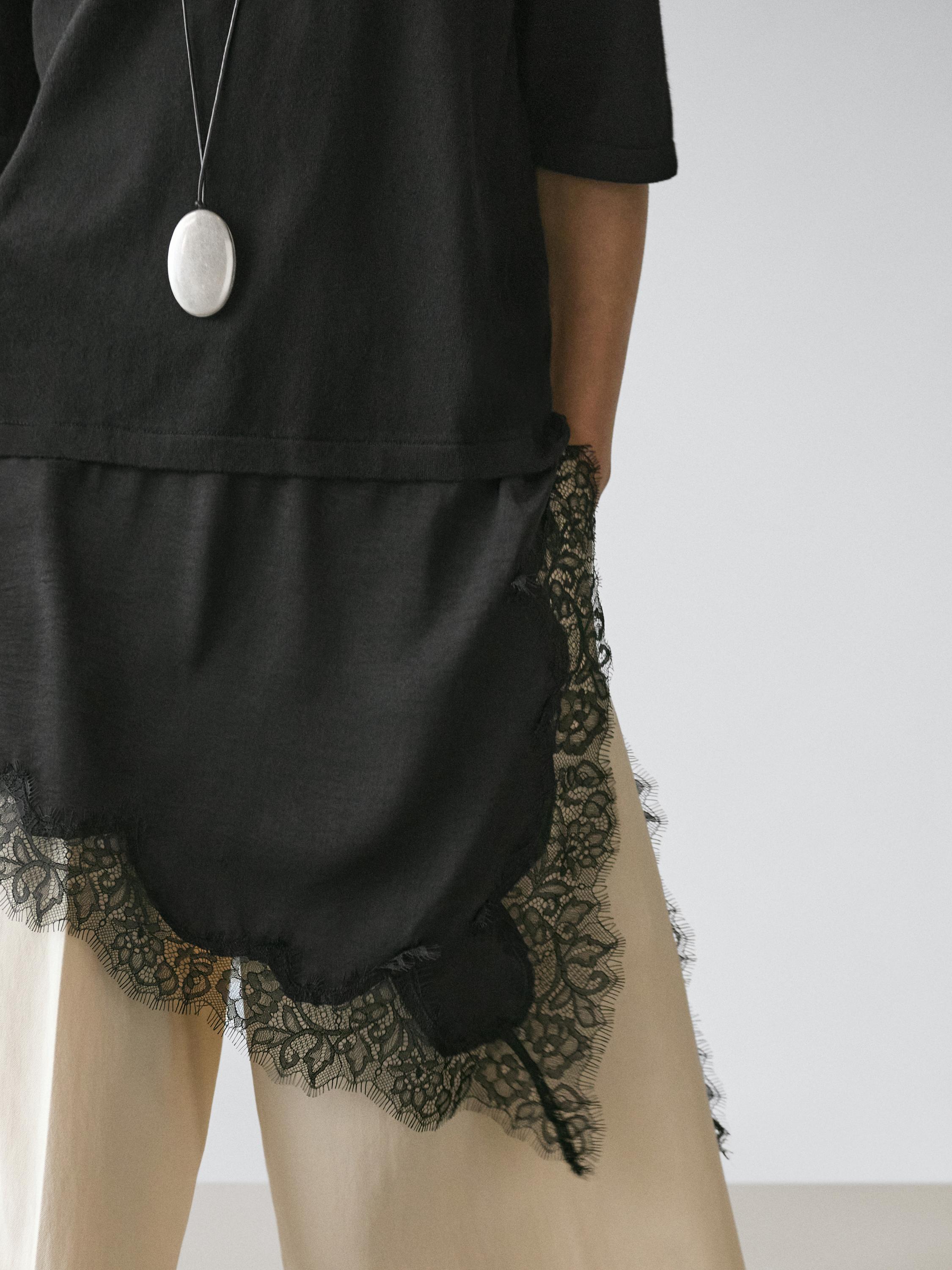 Sweater with contrast lace detail — BLACK