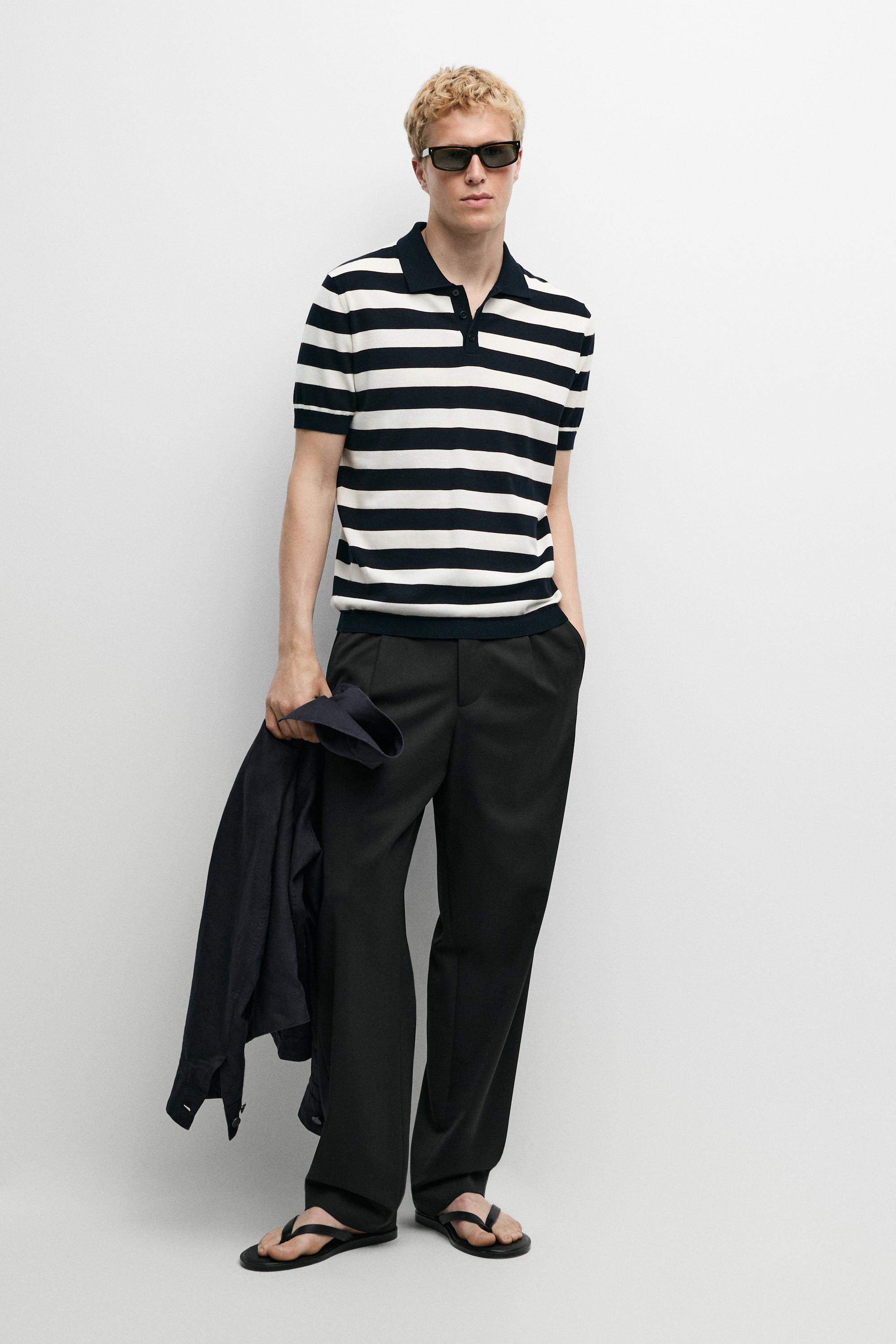 100% cotton striped knit polo shirt