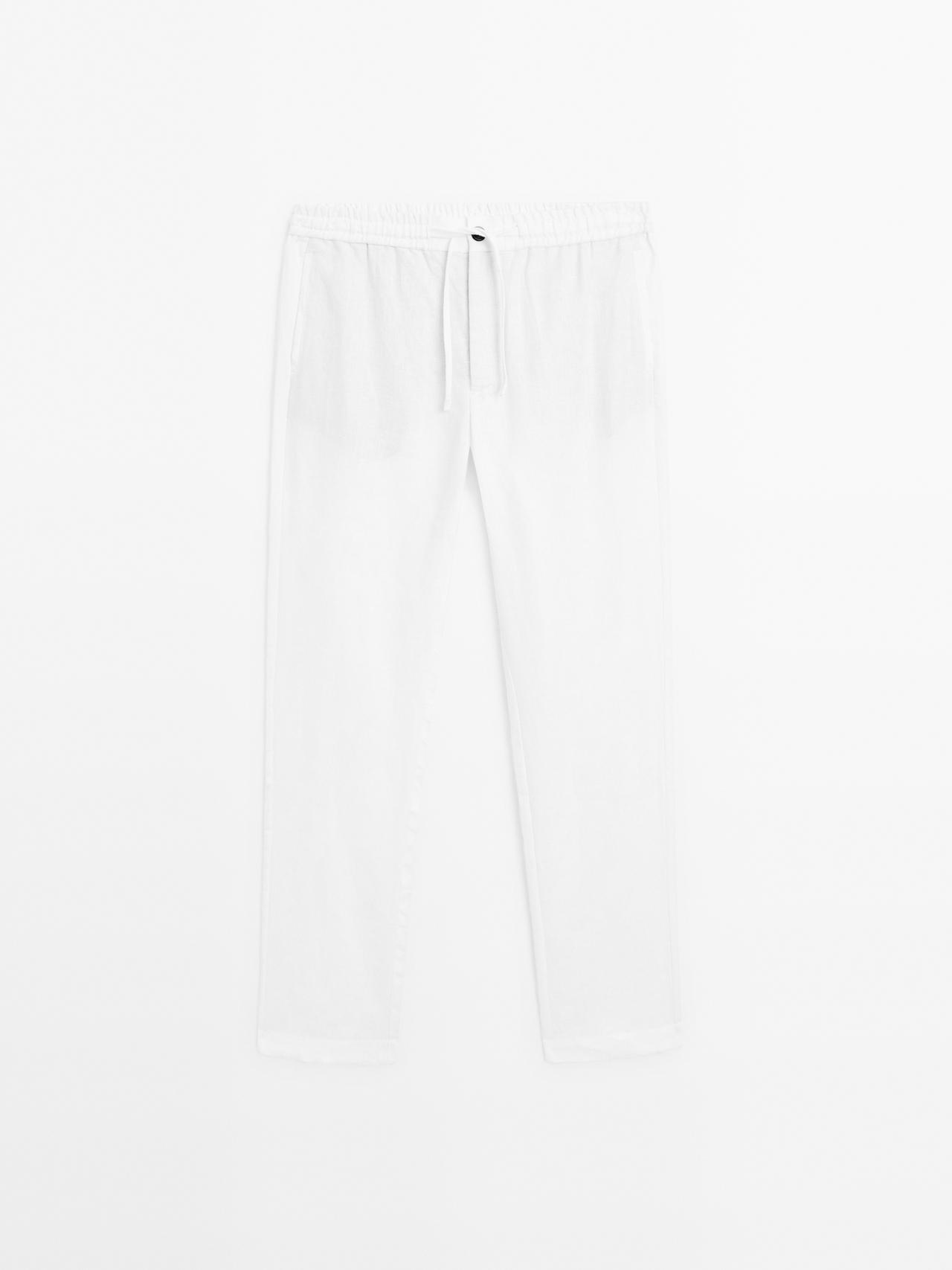 Massimo Dutti - Herre - Jogger Fit Bukser I 100 % Hør - Hvid - Xl