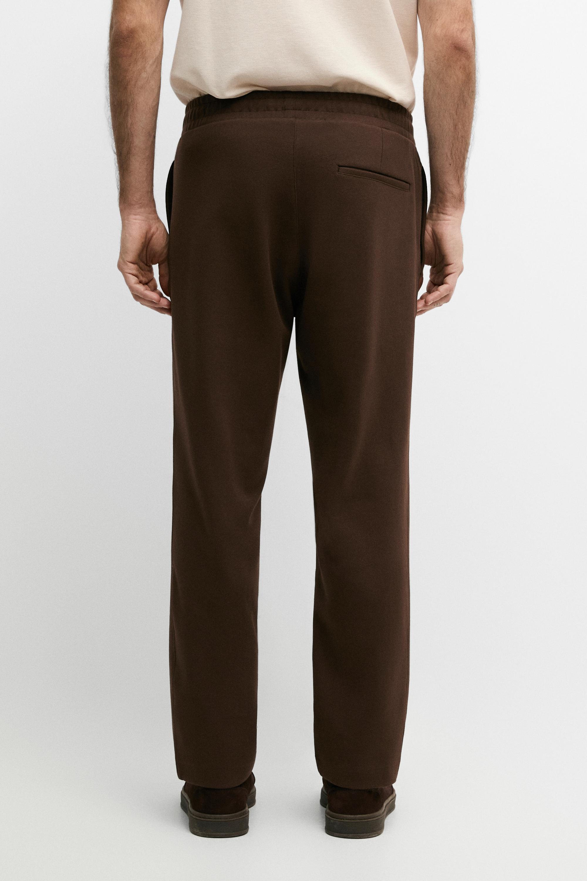 Total look cotton blend jogger fit trousers — BROWN