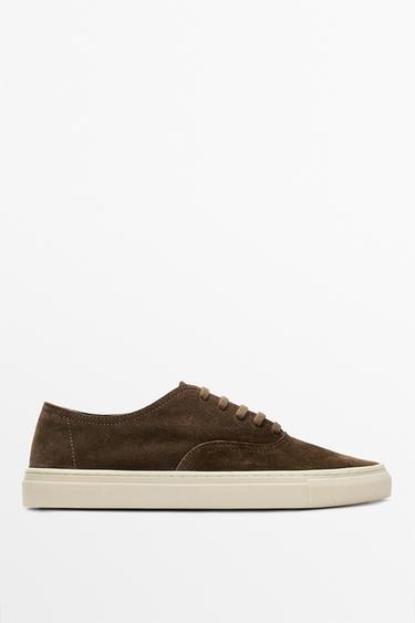 Soft split suede leather sneaker — BROWN 1