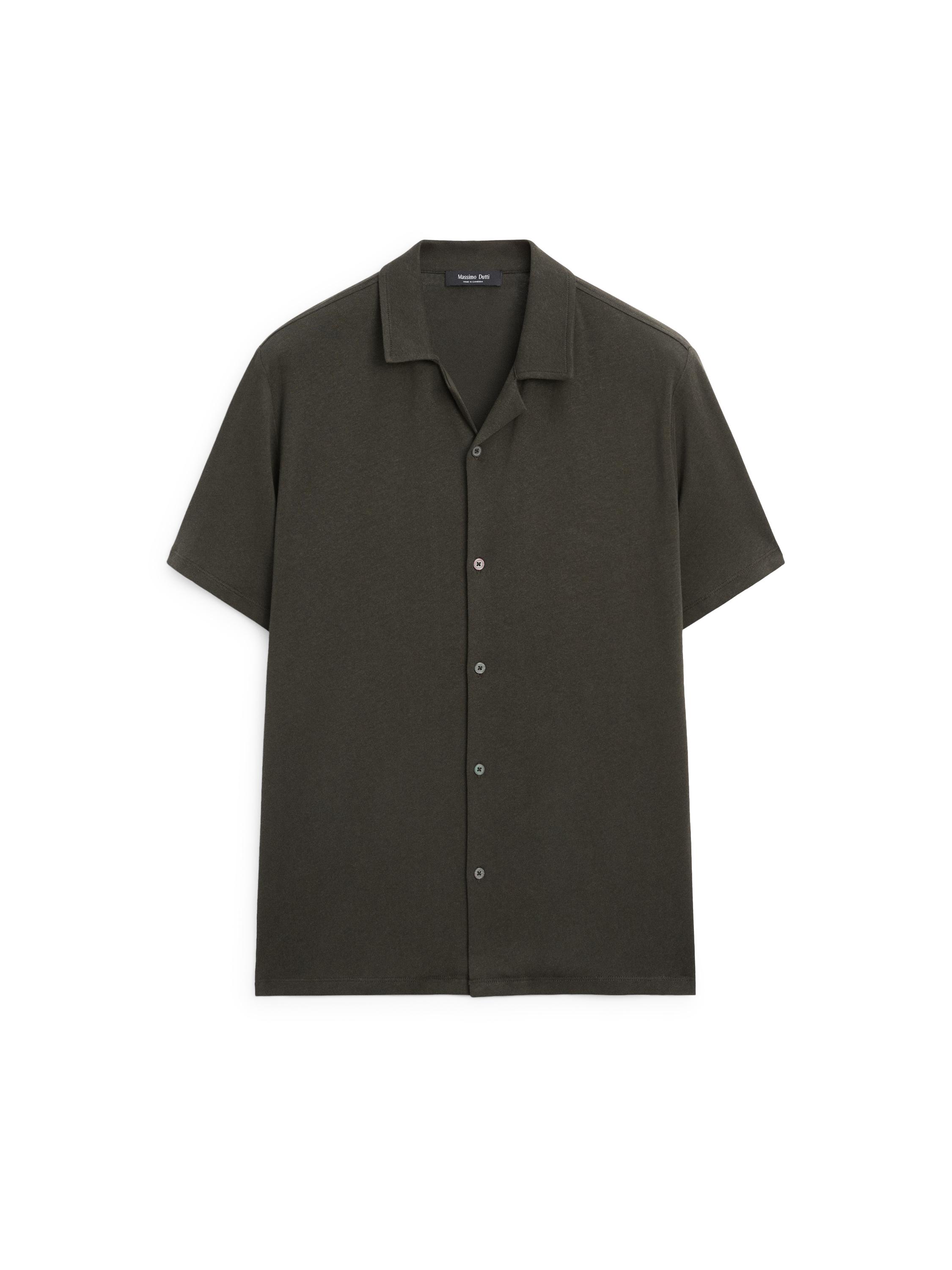 Regular fit short sleeve linen-cotton blend shirt — KHAKI