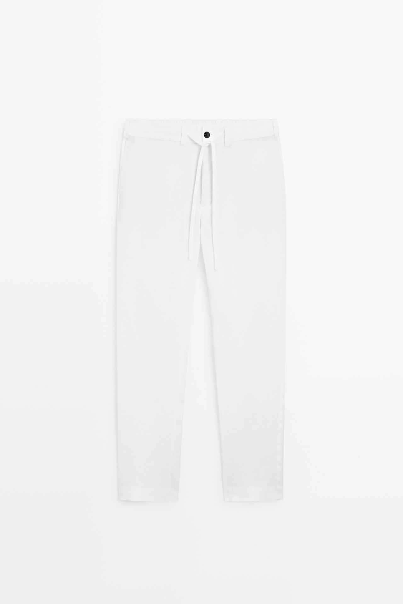 100% linen trousers with elasticated waist — WHITE