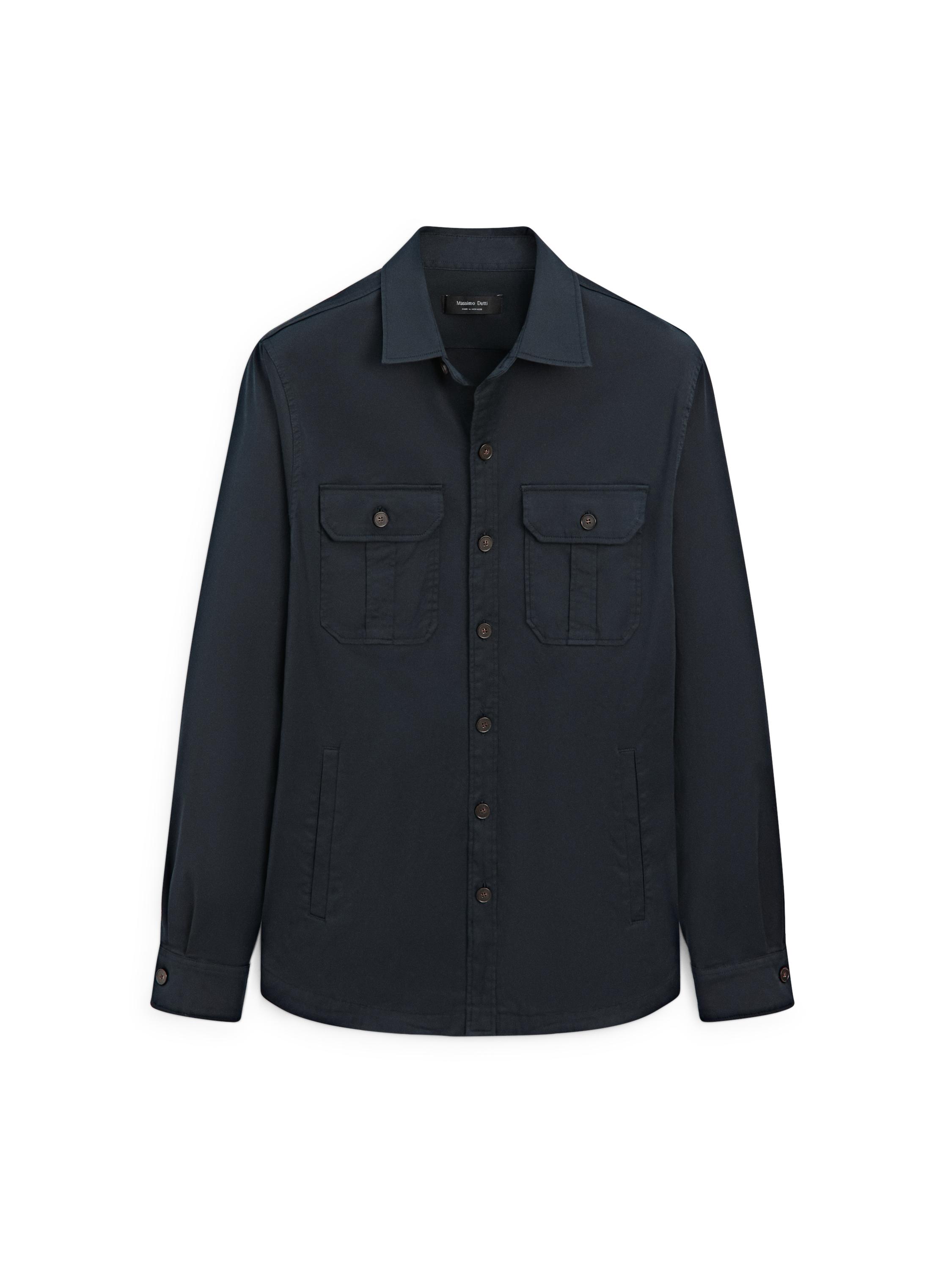 Cotton blend overshirt with pocket detail — NAVY BLUE