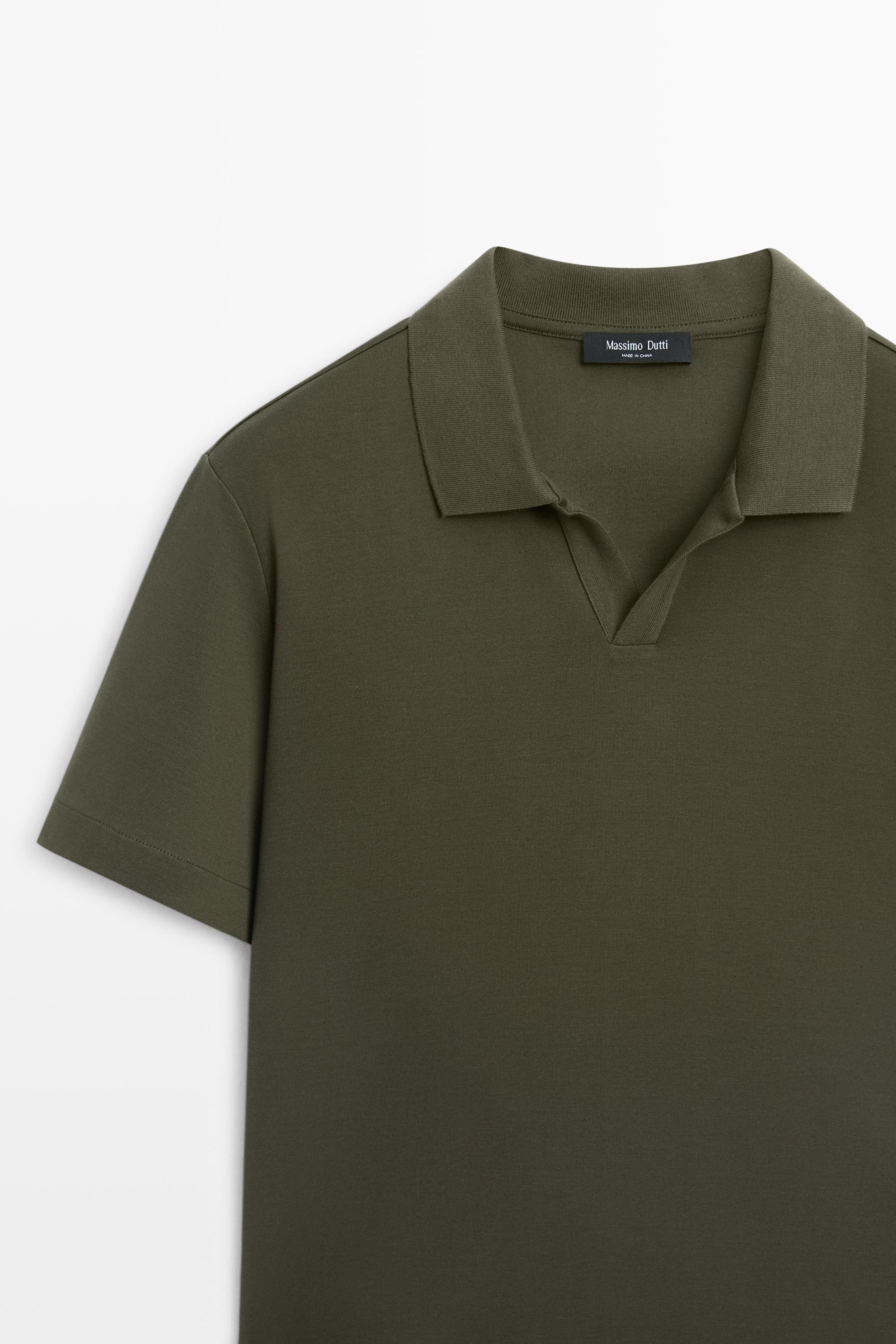 Short sleeve V-neck polo shirt — DARK GREEN