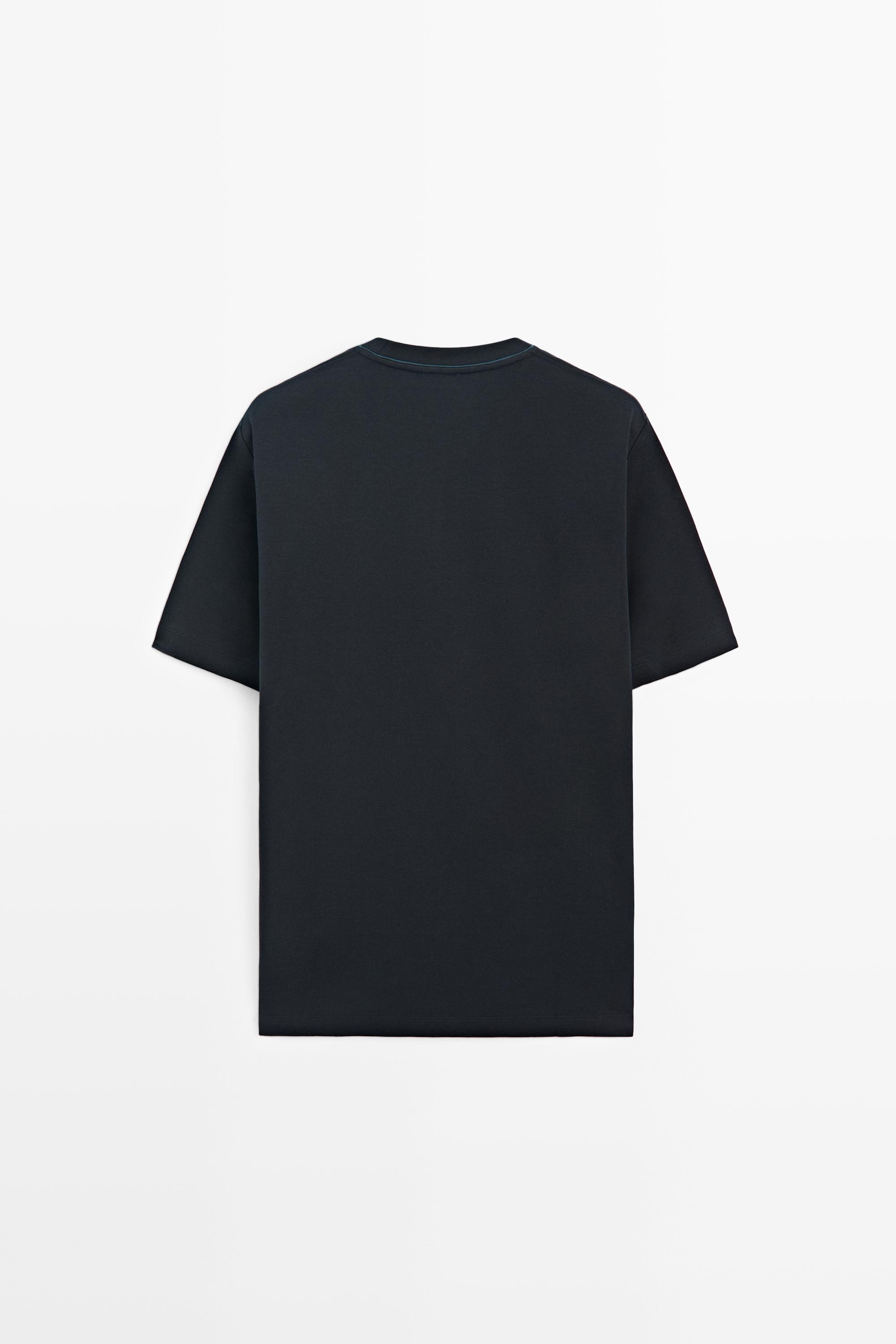 Contrast neck short sleeve T-shirt — NAVY BLUE