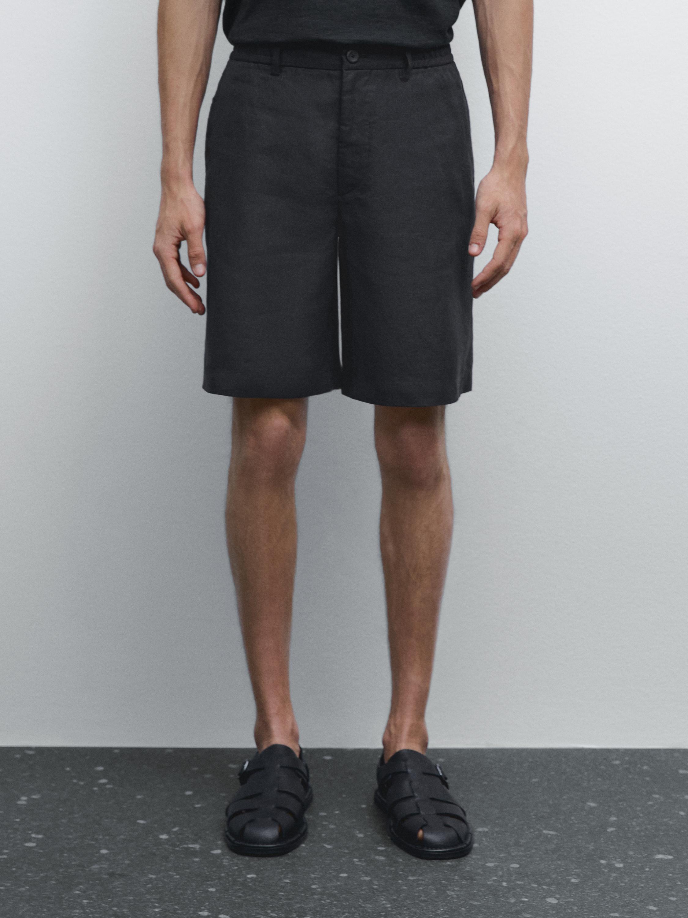 Semi-jogger-fit linen Bermuda shorts