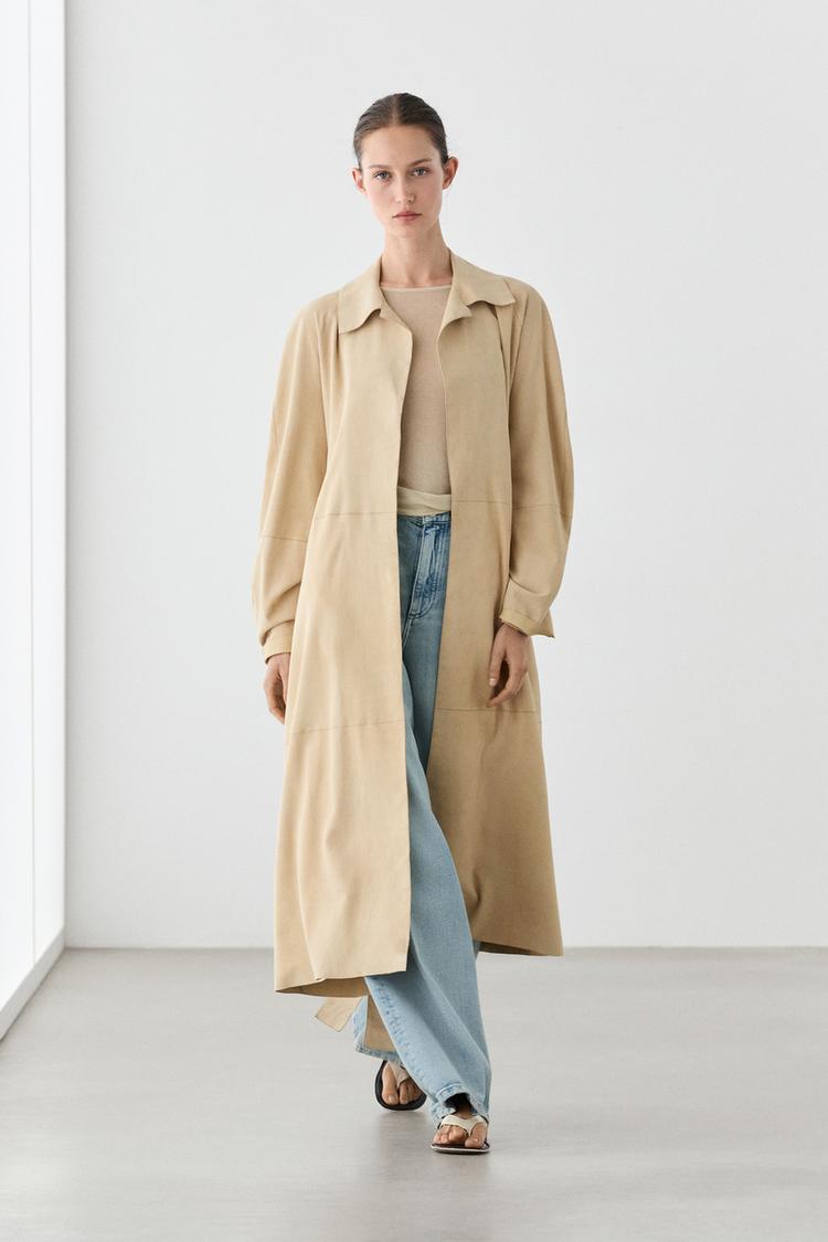 Long suede leather coat — Beige