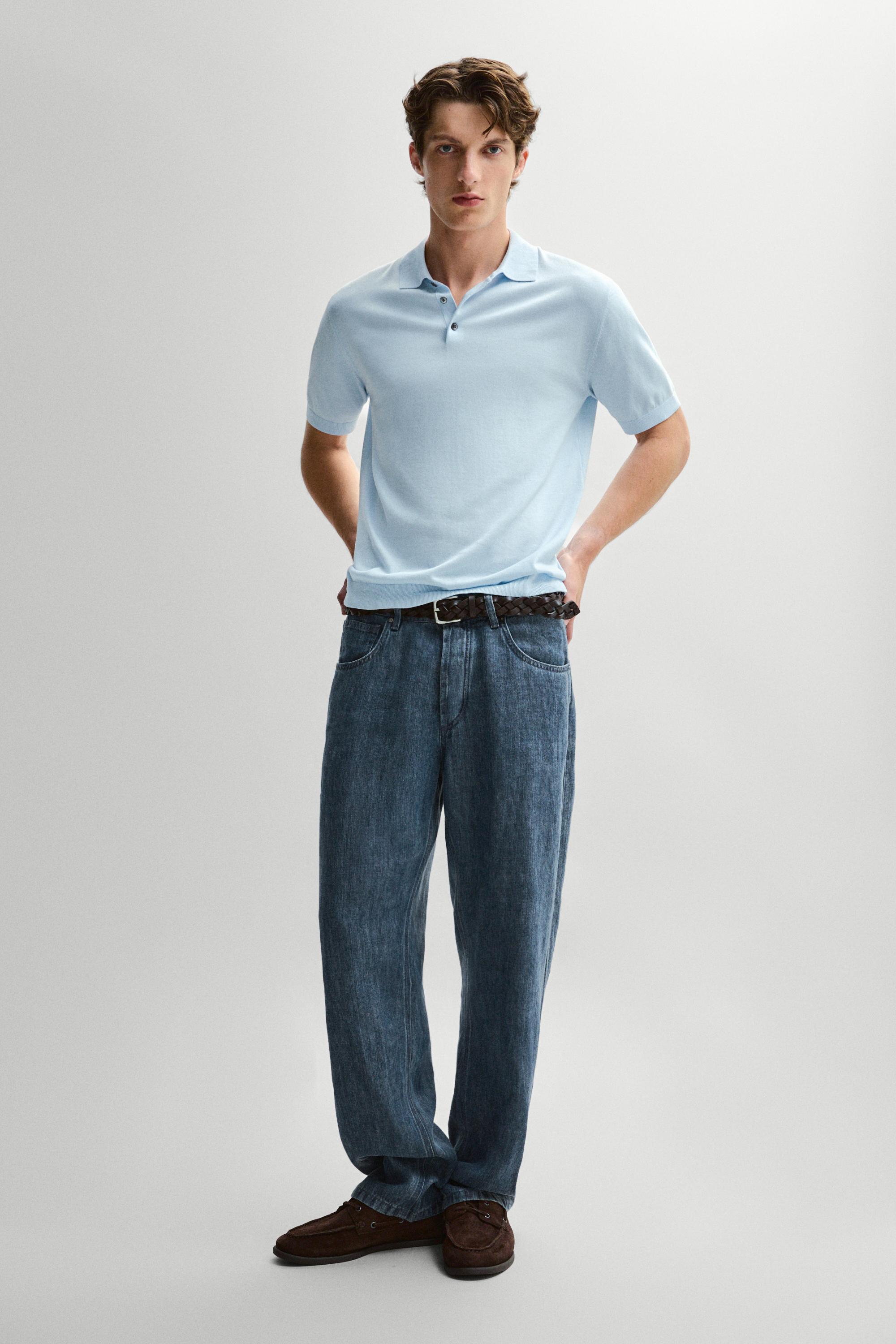 100% Cotton Knit Polo Shirt — Light Blue