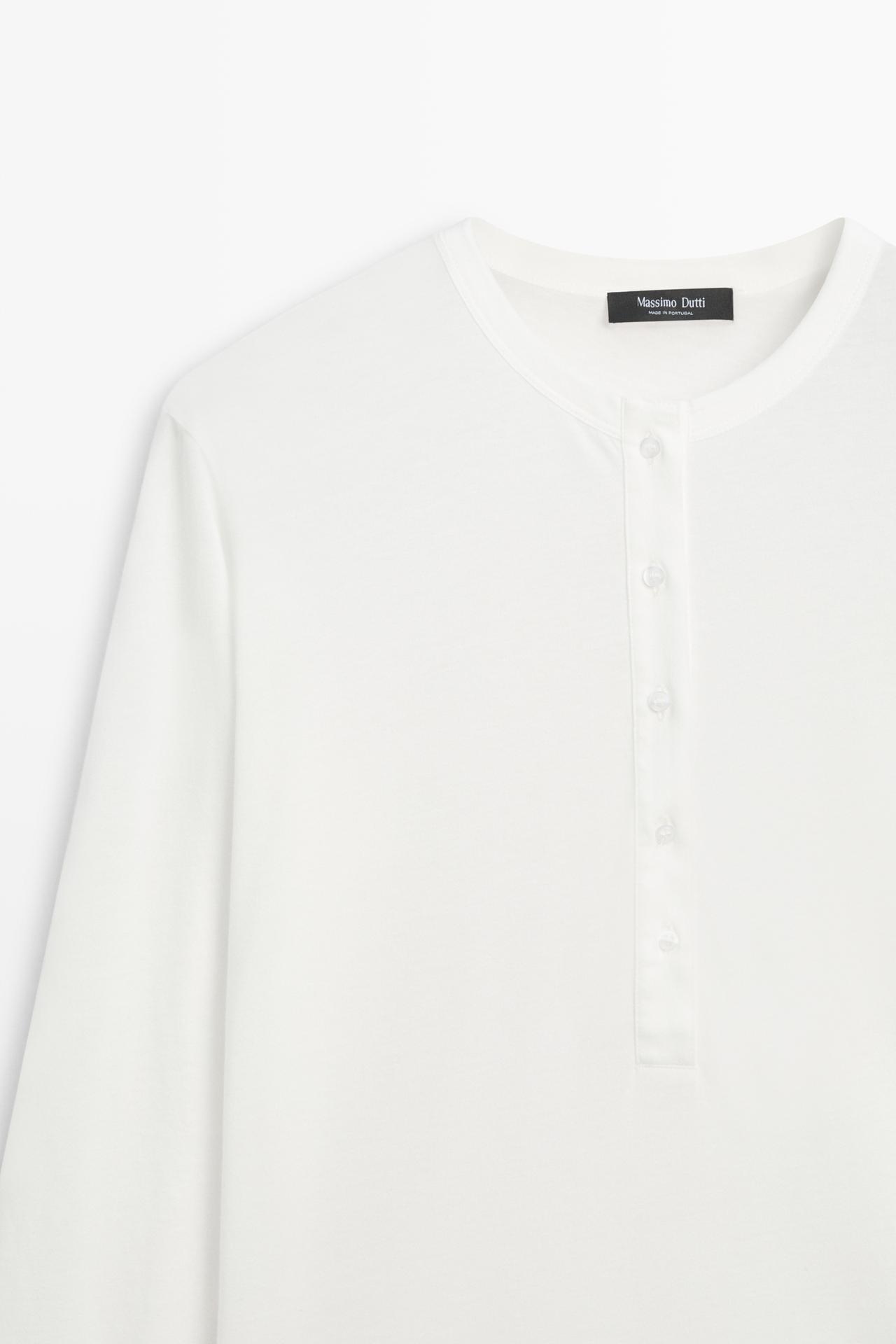 100% cotton henley T-shirt — WHITE