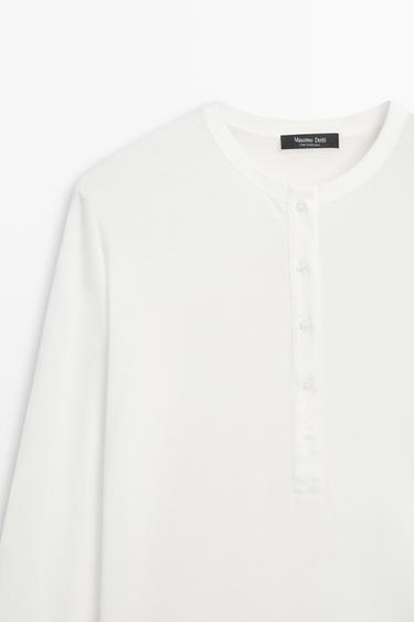 100% cotton henley T-shirt — WHITE 9