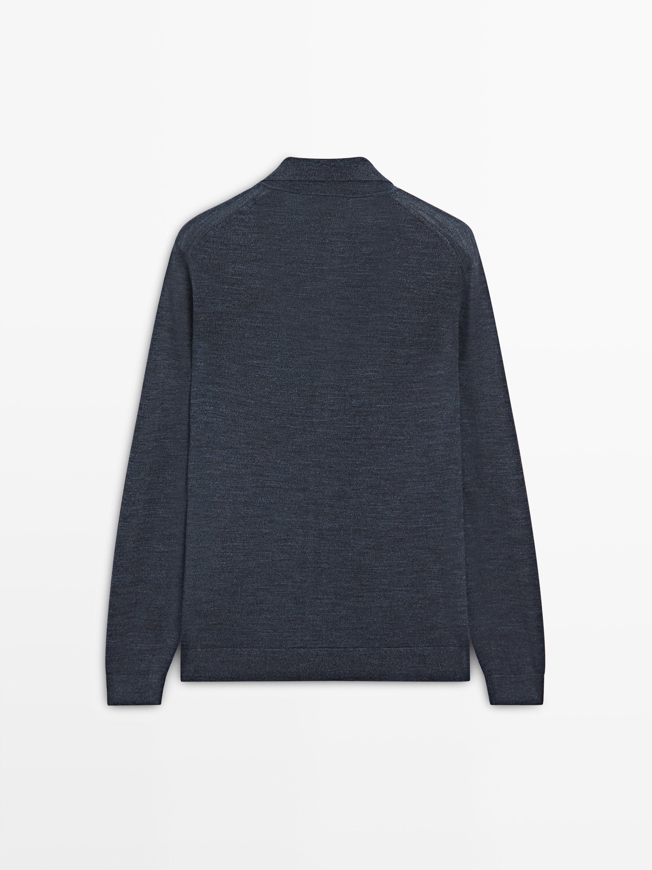 Wool blend knit cardigan with lapel collar — DARK NAVY
