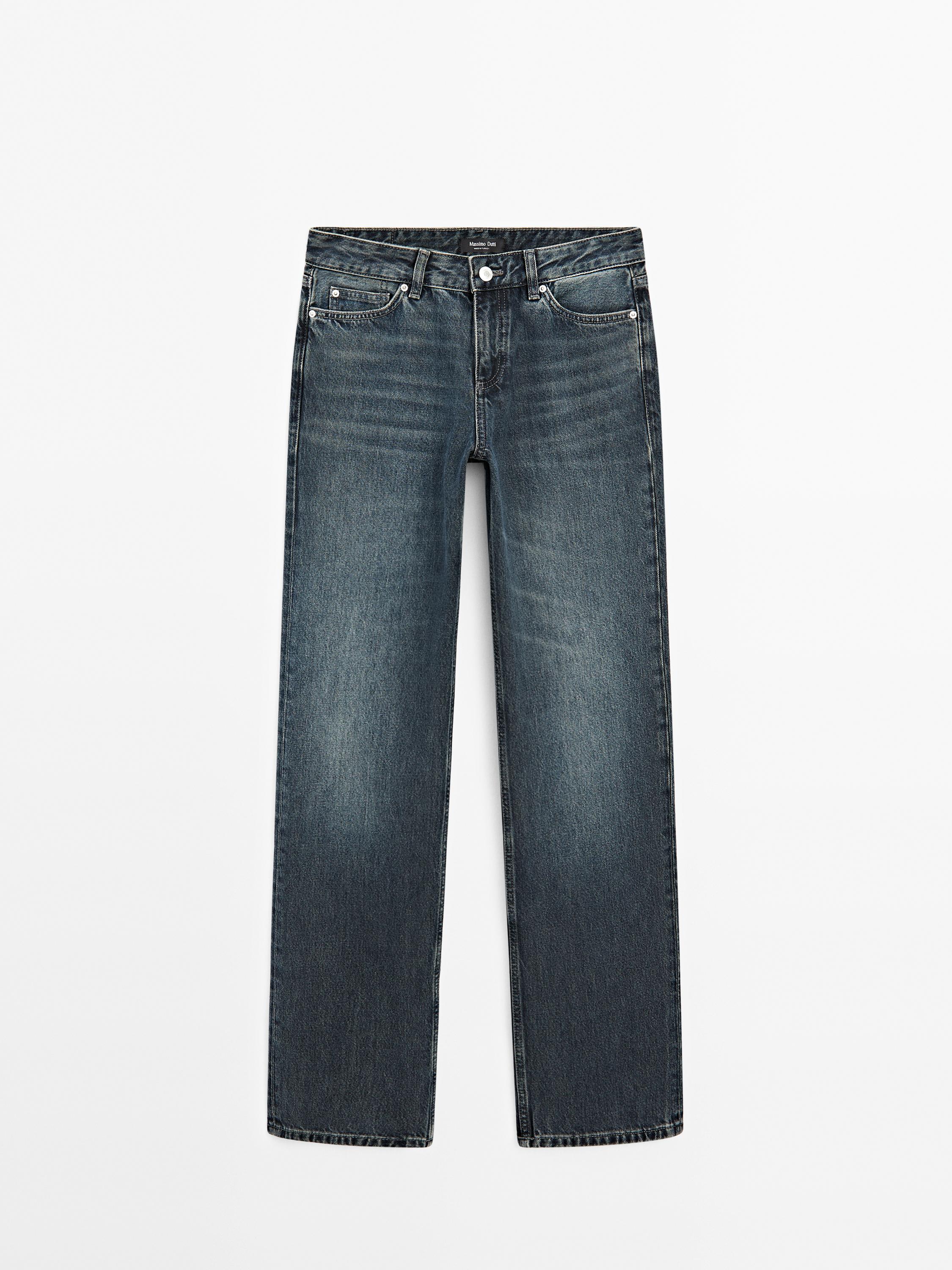 Jean straight taille basse en coton