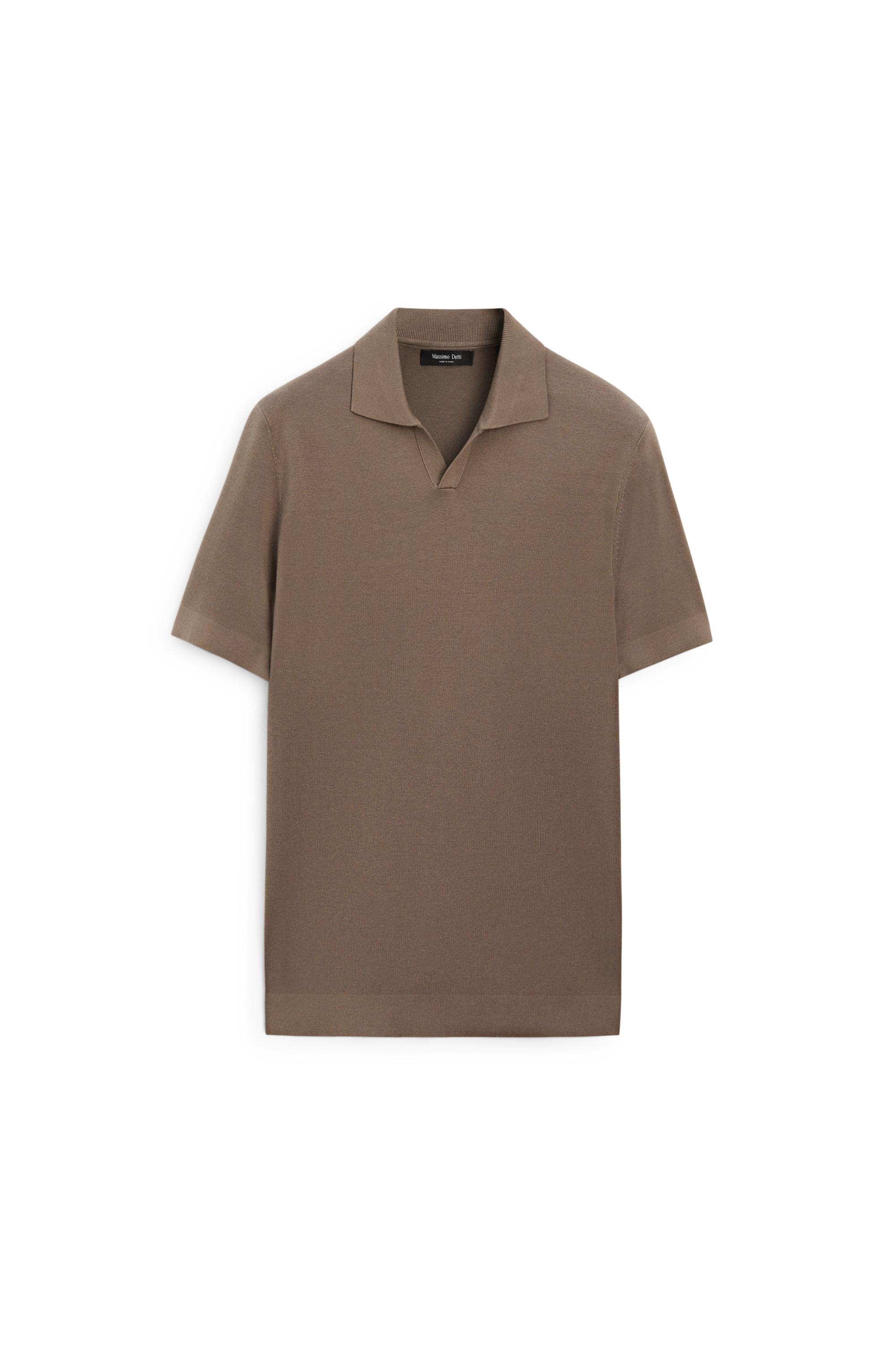Flowing cotton blend knit polo shirt — PALE KHAKI