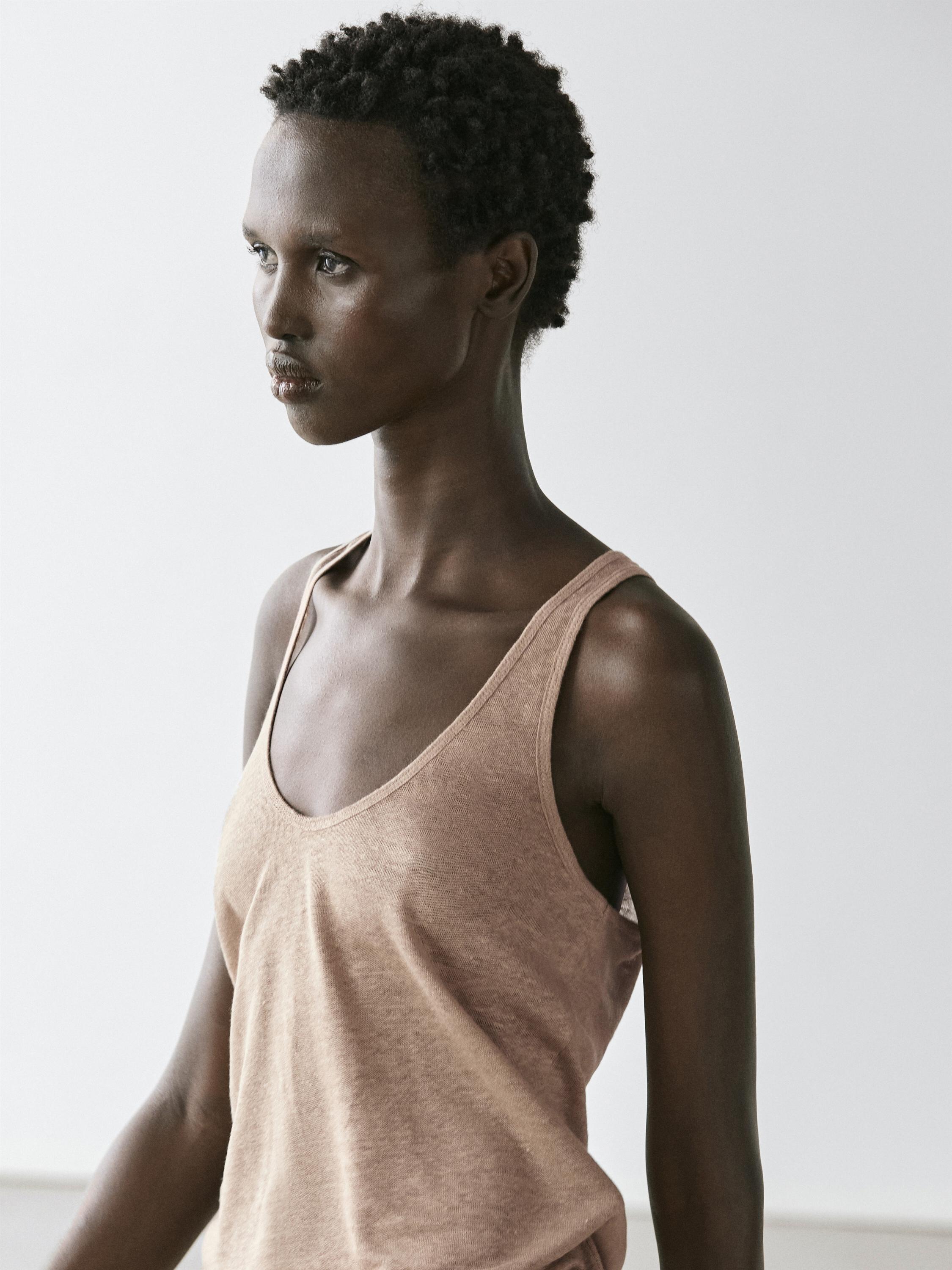 100% linen strappy top — STONE