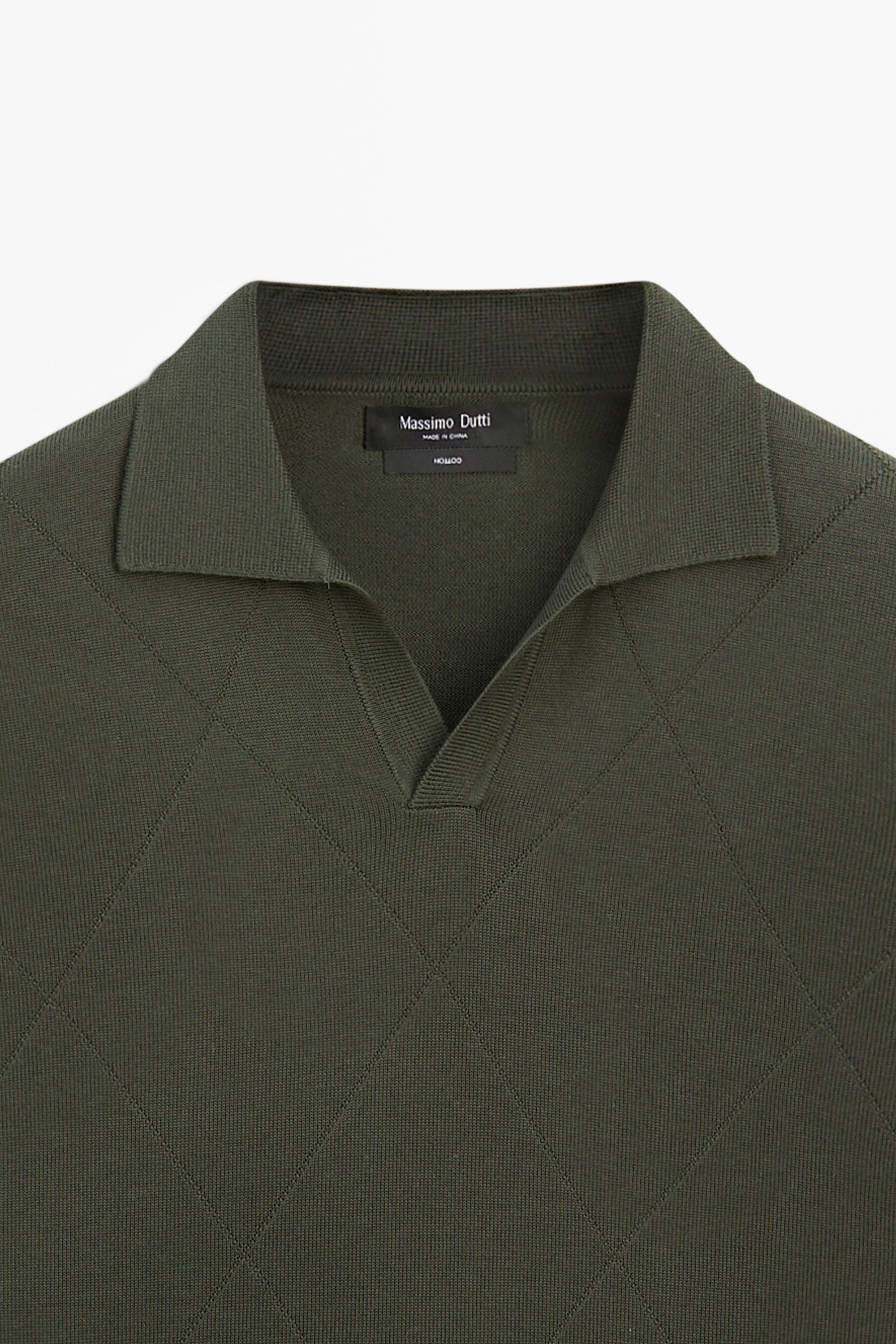 100% cotton intarsia knit polo shirt — GREEN