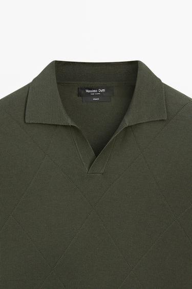 100% cotton intarsia knit polo shirt — GREEN 9
