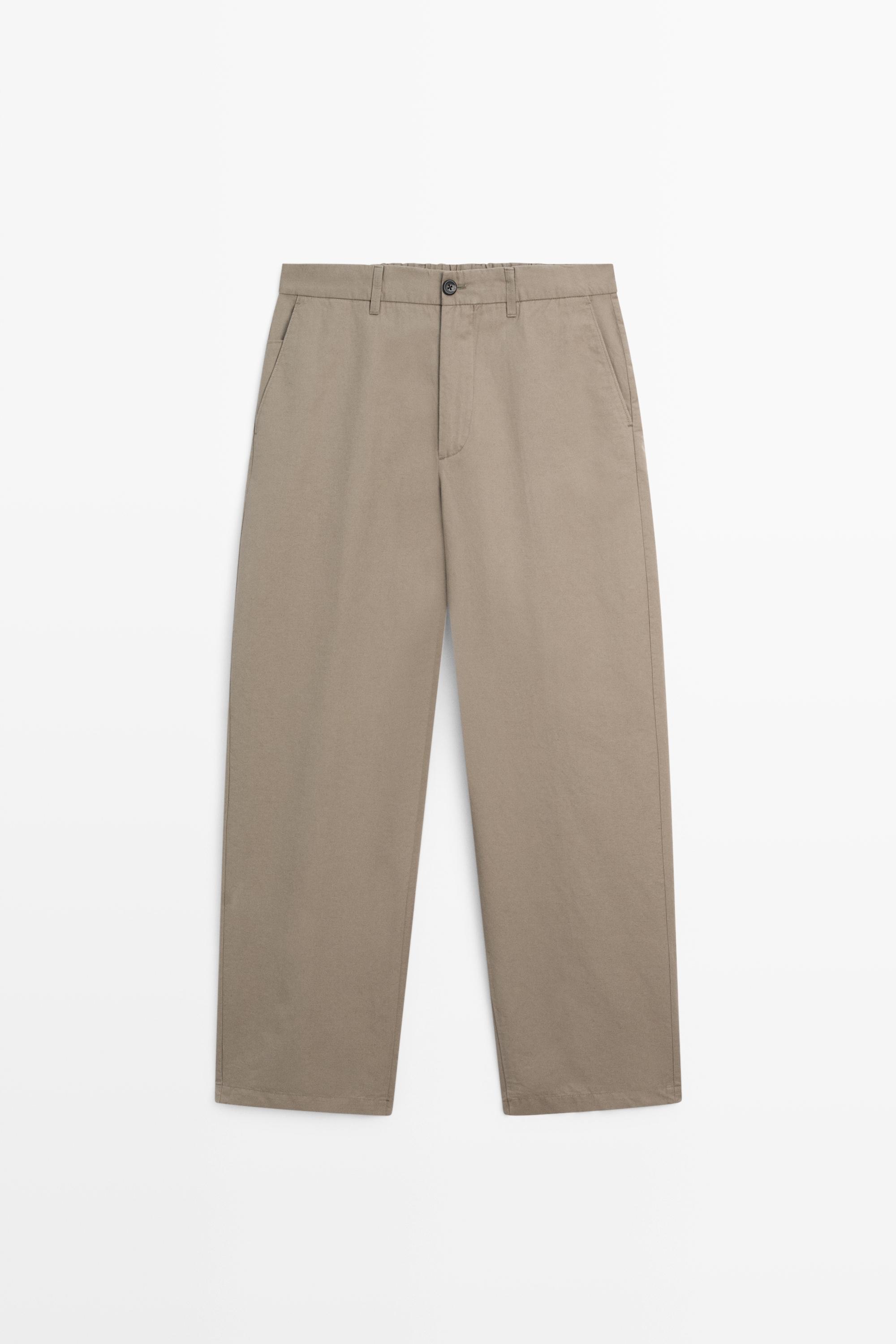 Cotton and linen barrel fit poplin trousers — GREEN