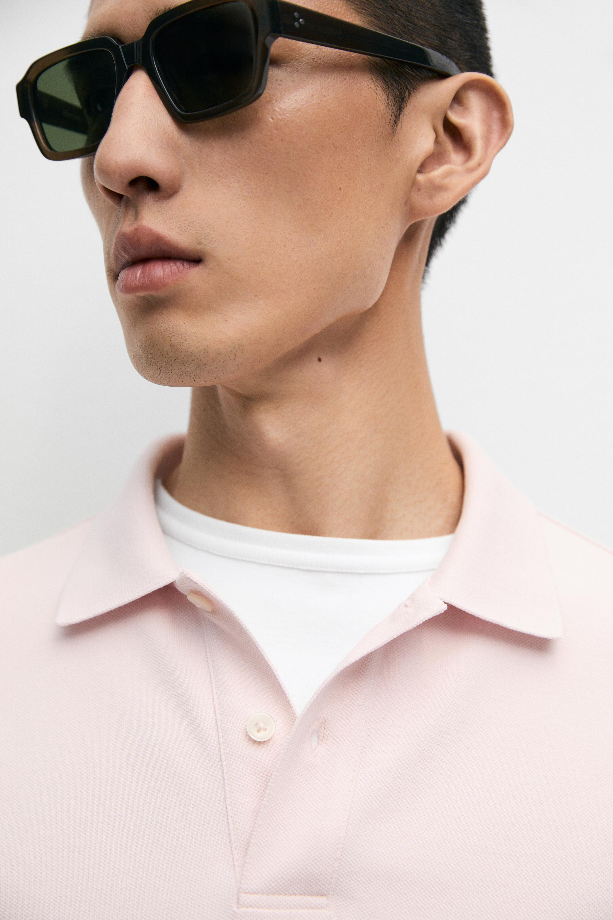 Micro-textured cotton piqué polo shirt — ROSE PINK