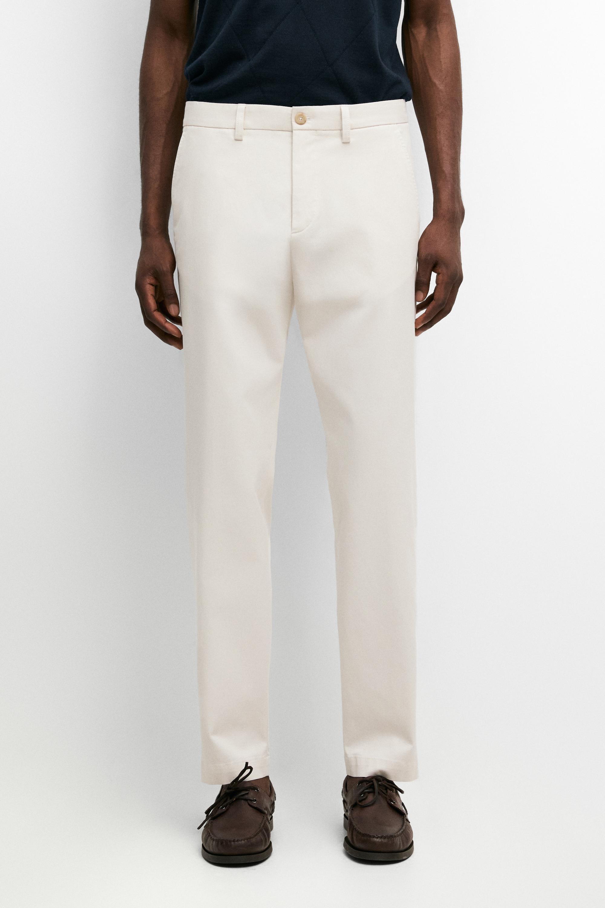 Cotton blend slim fit pants — BEIGE