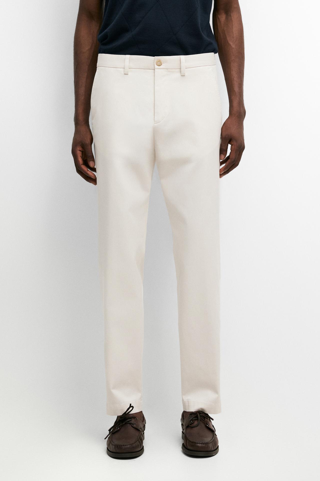 Cotton blend slim fit pants — BEIGE