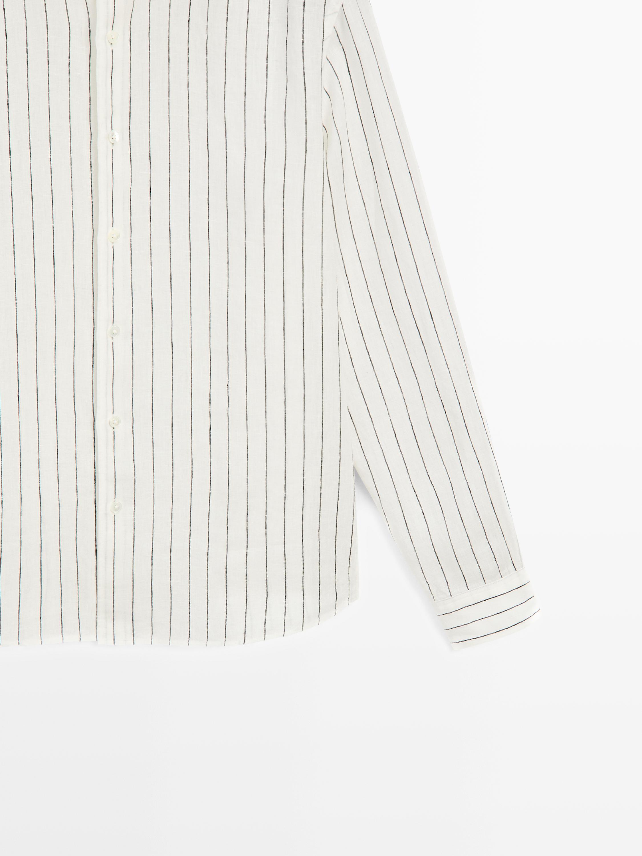100% linen slim fit striped shirt — Off white