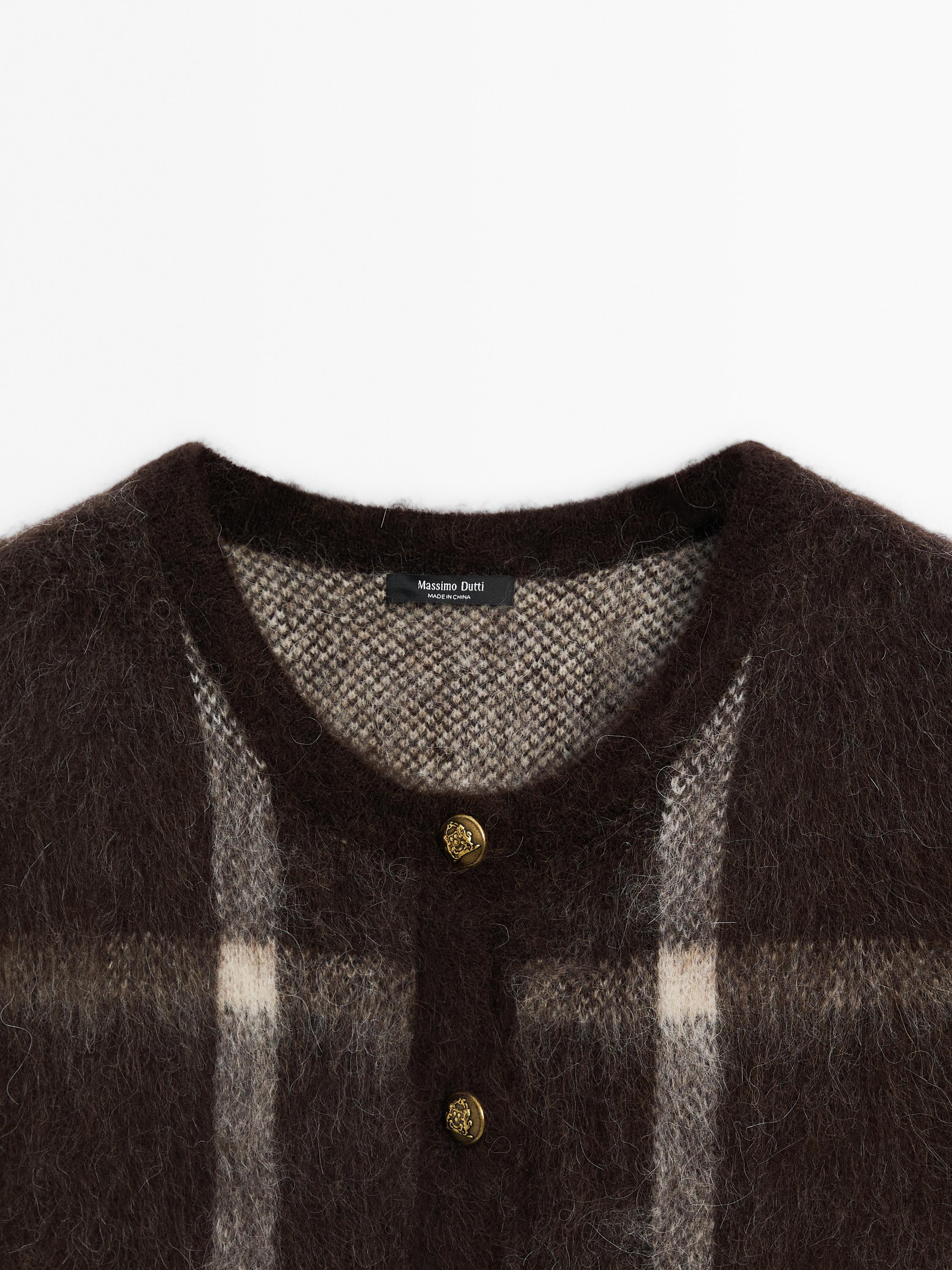 Wool blend check knit vest