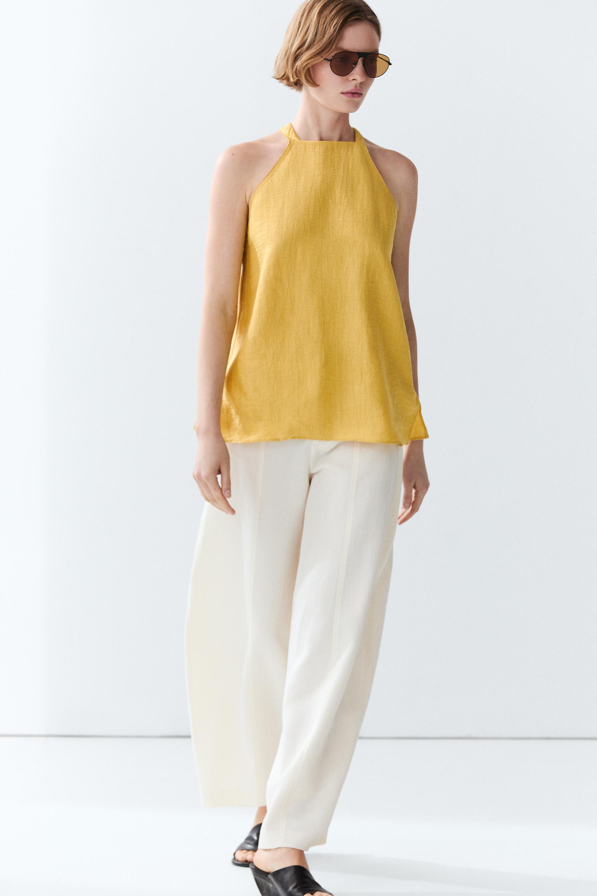 Linen blend halter top — NEON YELLOW
