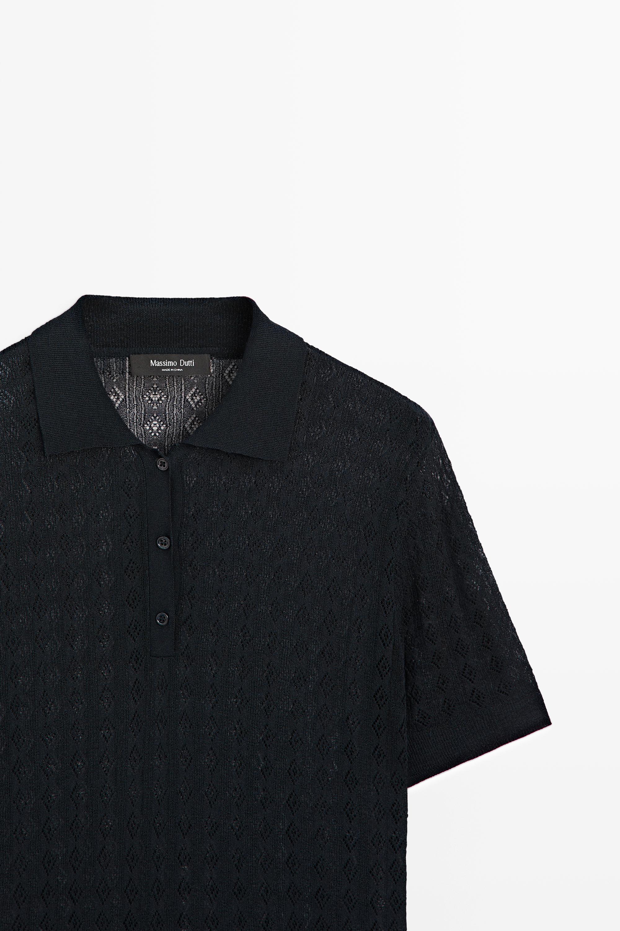 Open-knit polo sweater — NAVY BLUE