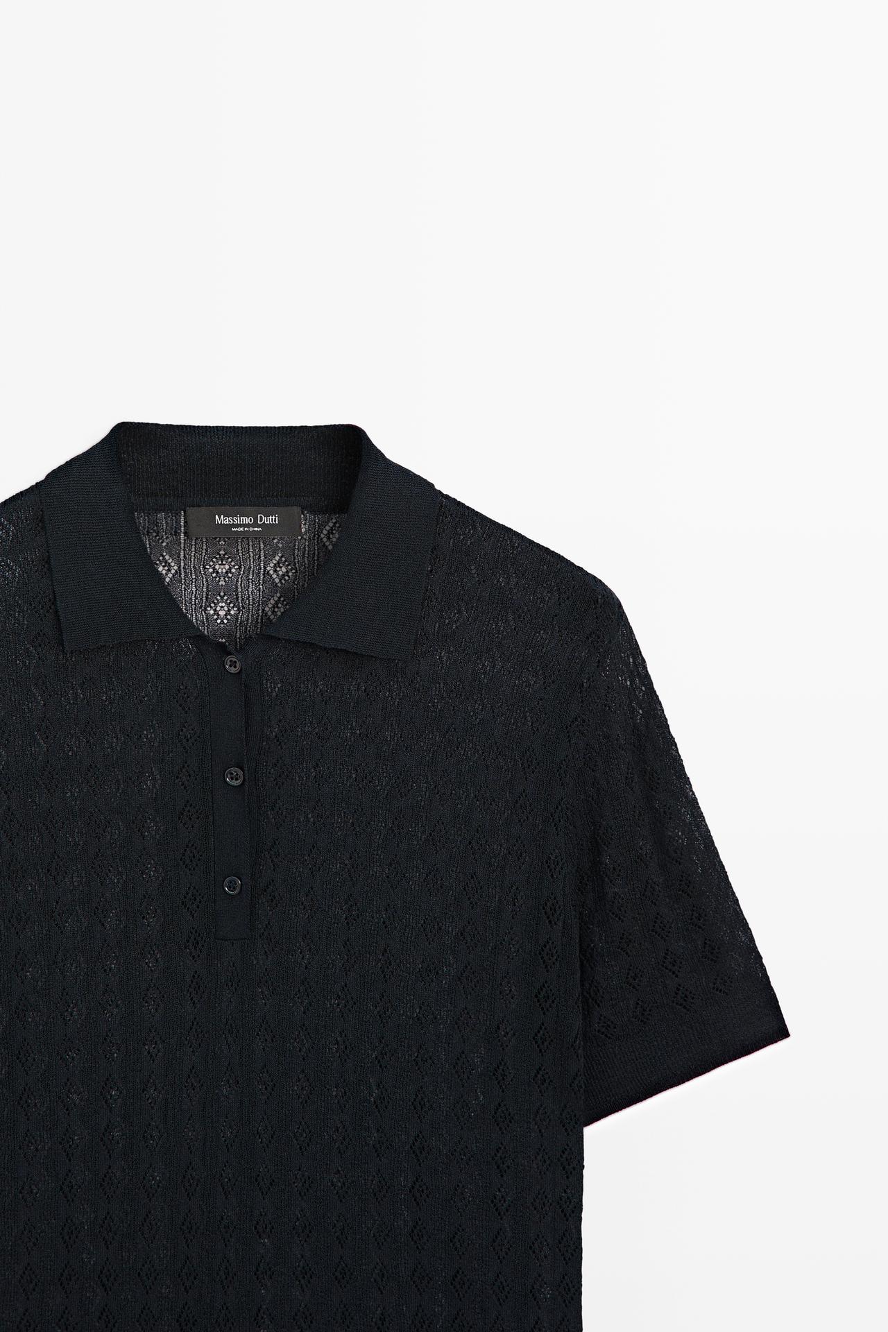 Open-knit polo sweater — NAVY BLUE