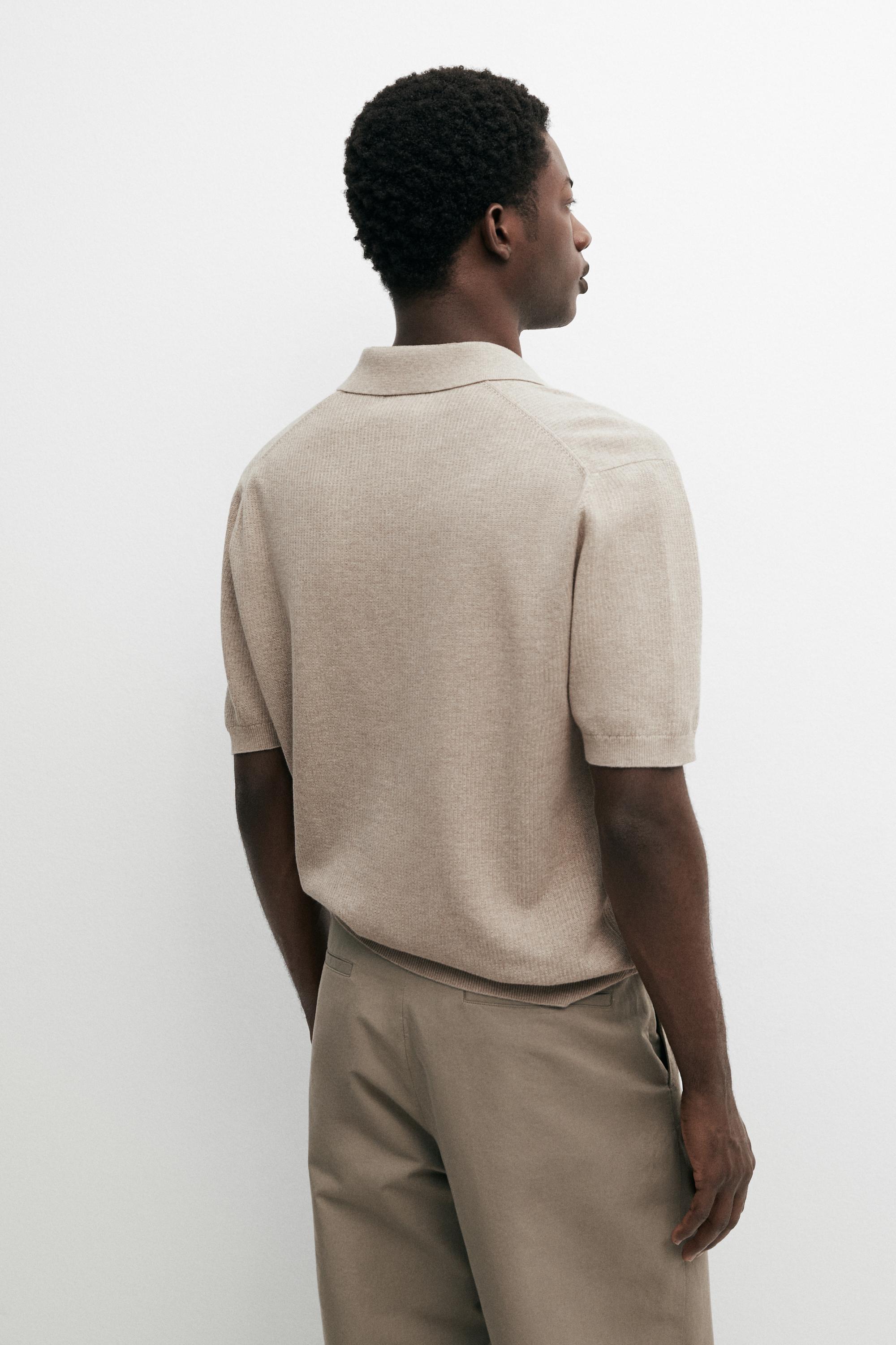 100% cotton knit polo sweater — BEIGE