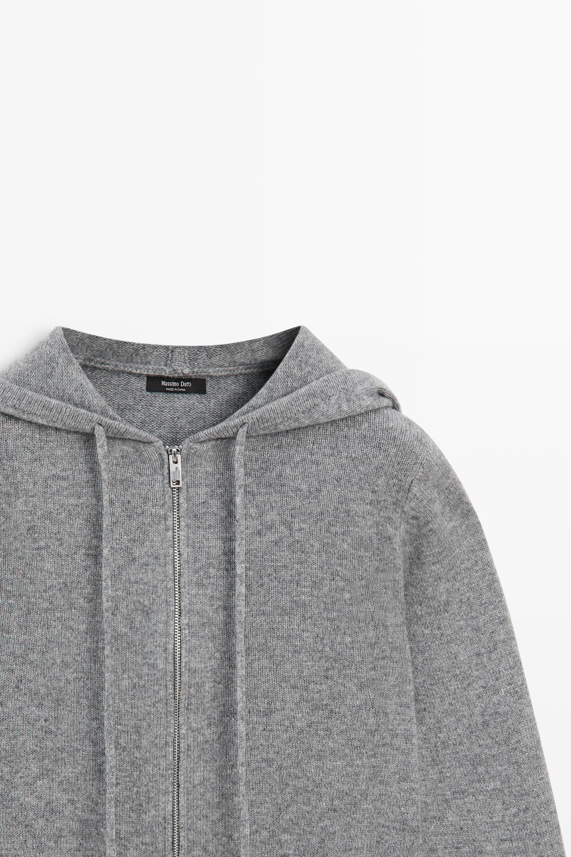 Wool blend hooded knit cardigan — MEDIUM GREY