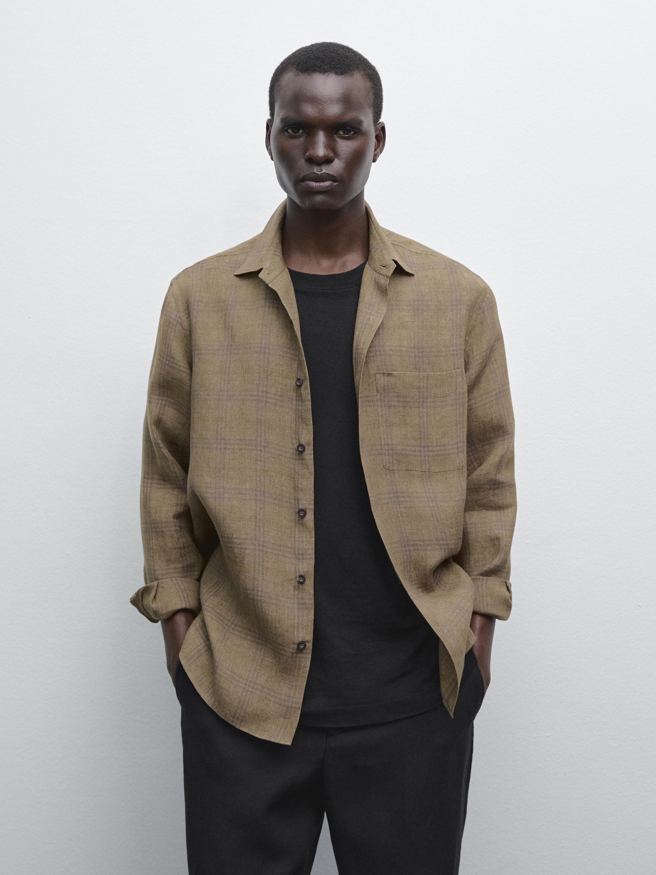Regular fit linen check shirt