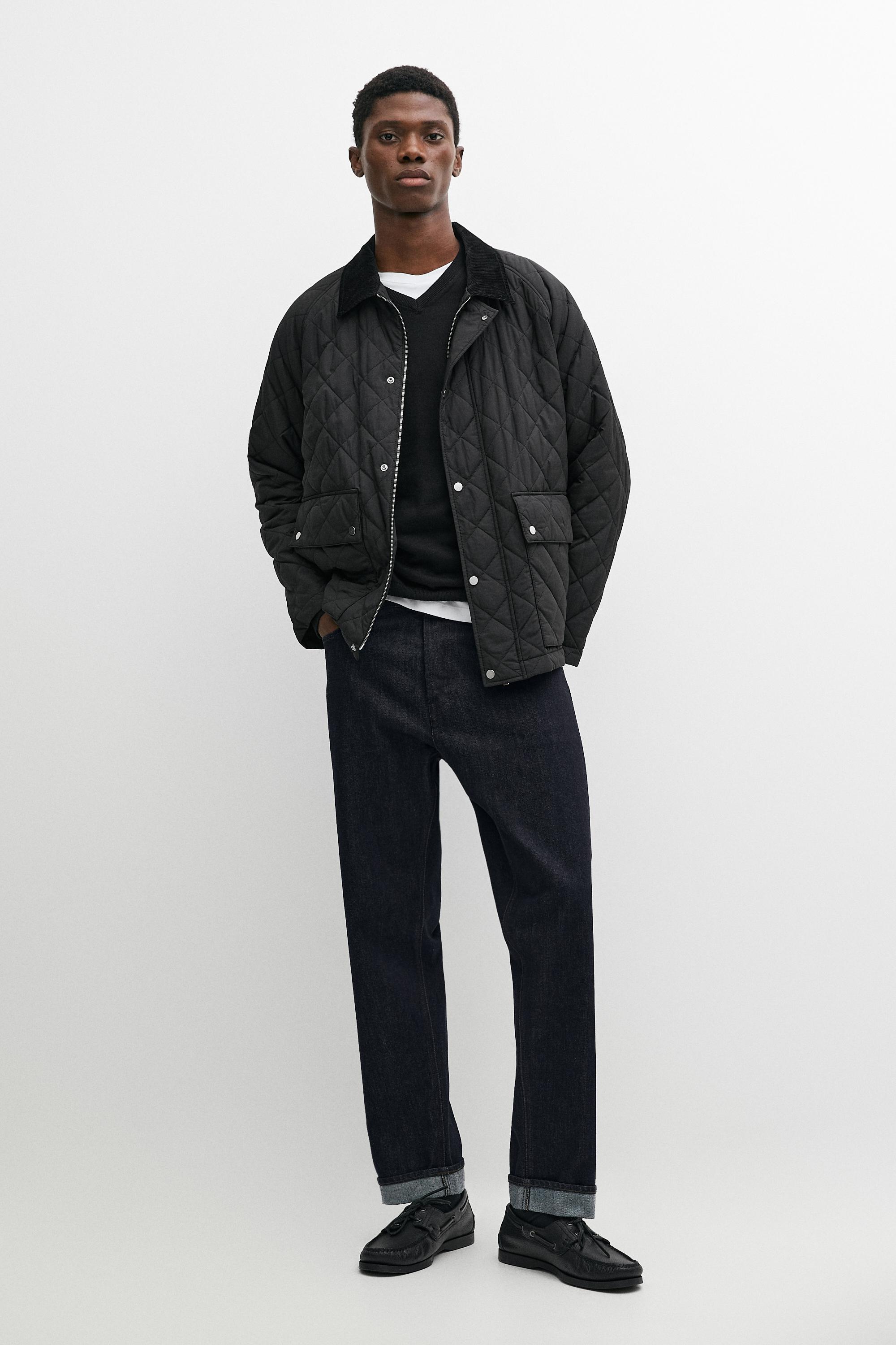 Quilted jacket with corduroy collar