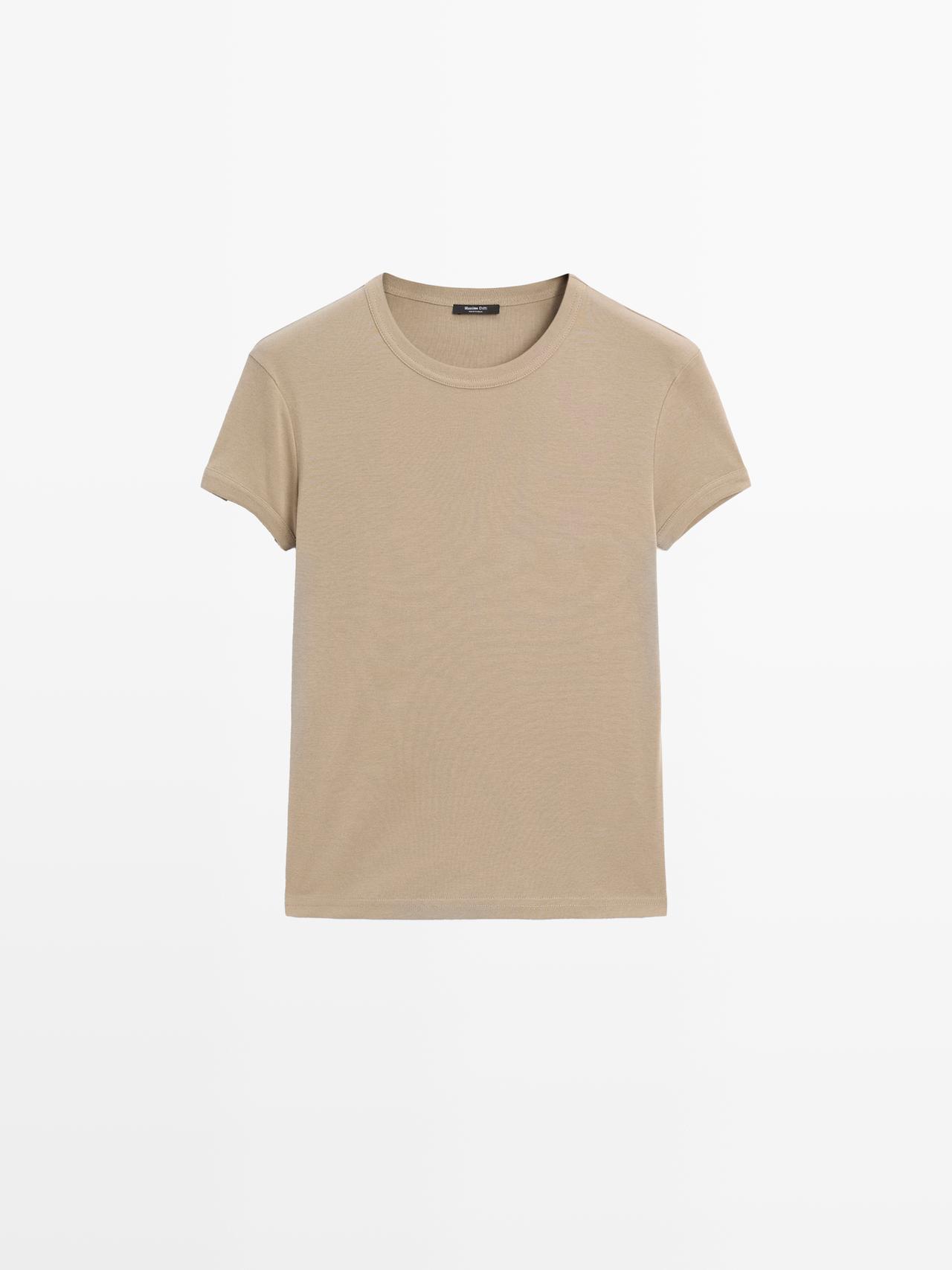 Massimo Dutti - Dame - Kortærmet T-Shirt I 100 % Bomuld - Stenfarvet - Xl