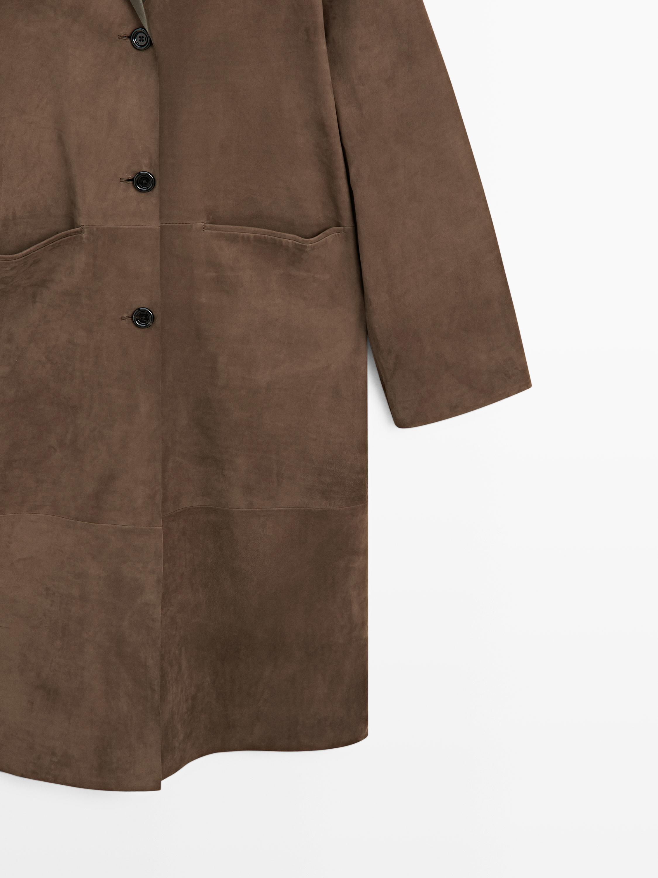 Long suede leather coat — BROWN