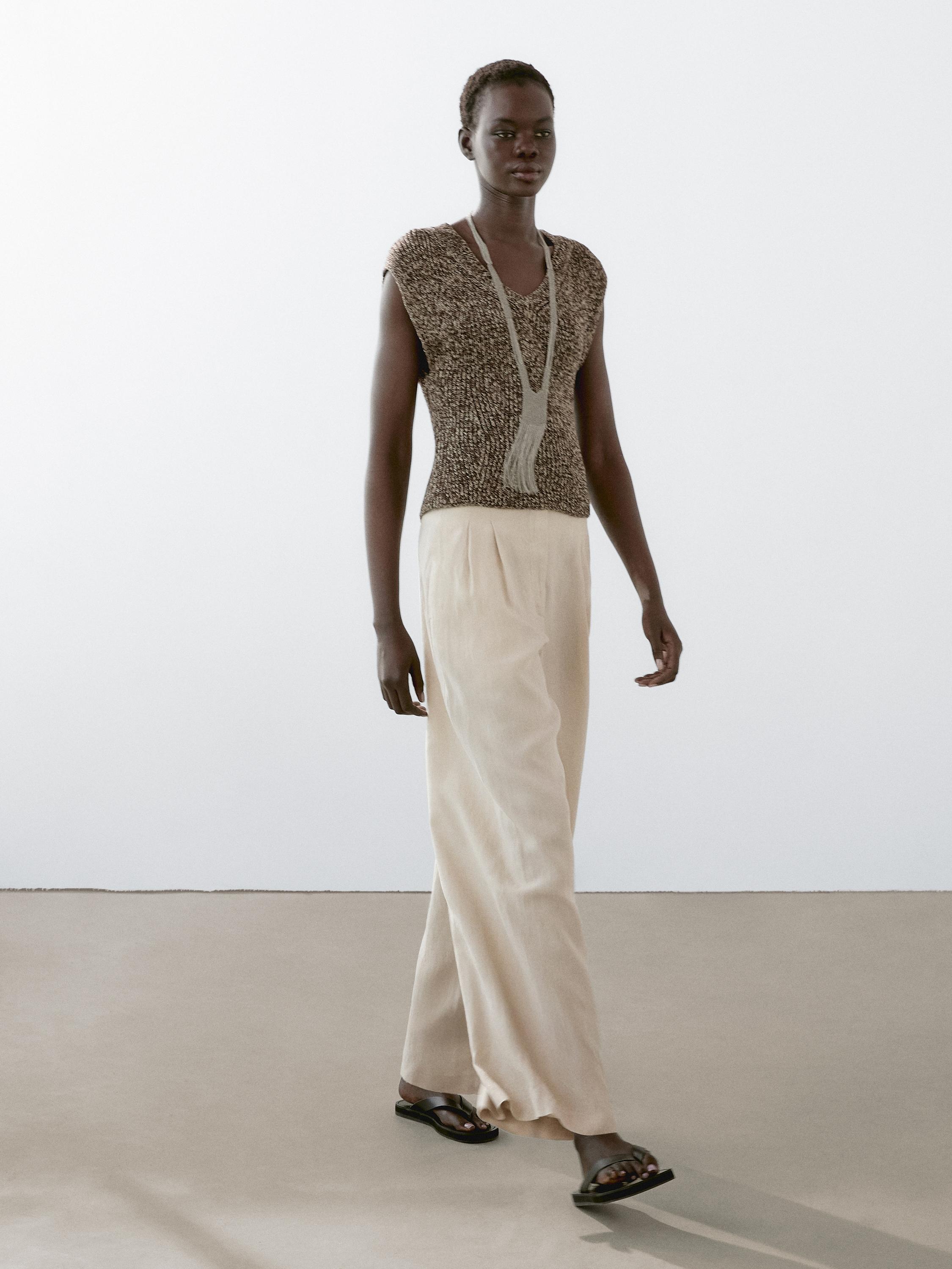 100% linen trousers with double darts