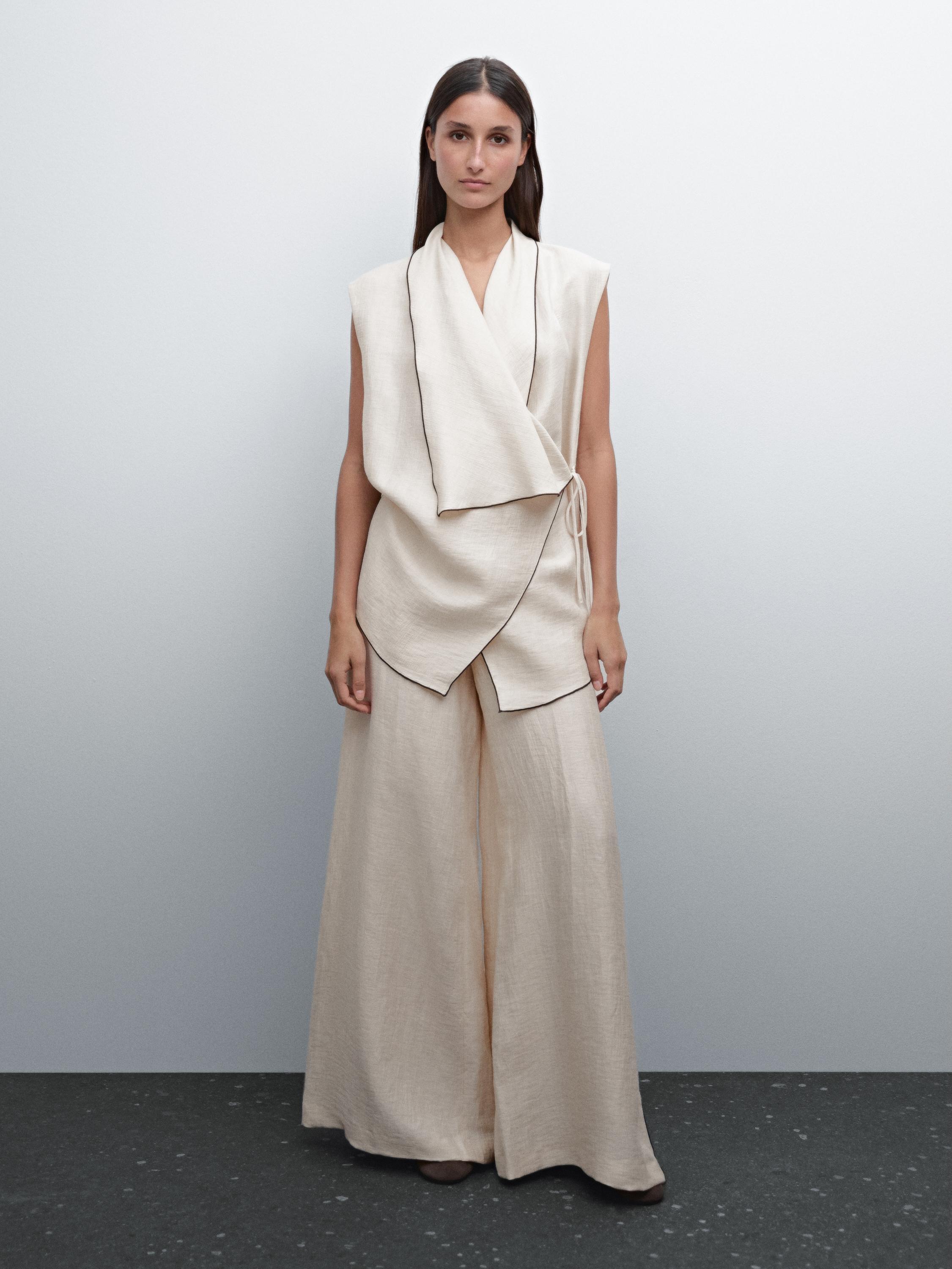 كيمونو متداخل ومتباين من الكتان المخلوط