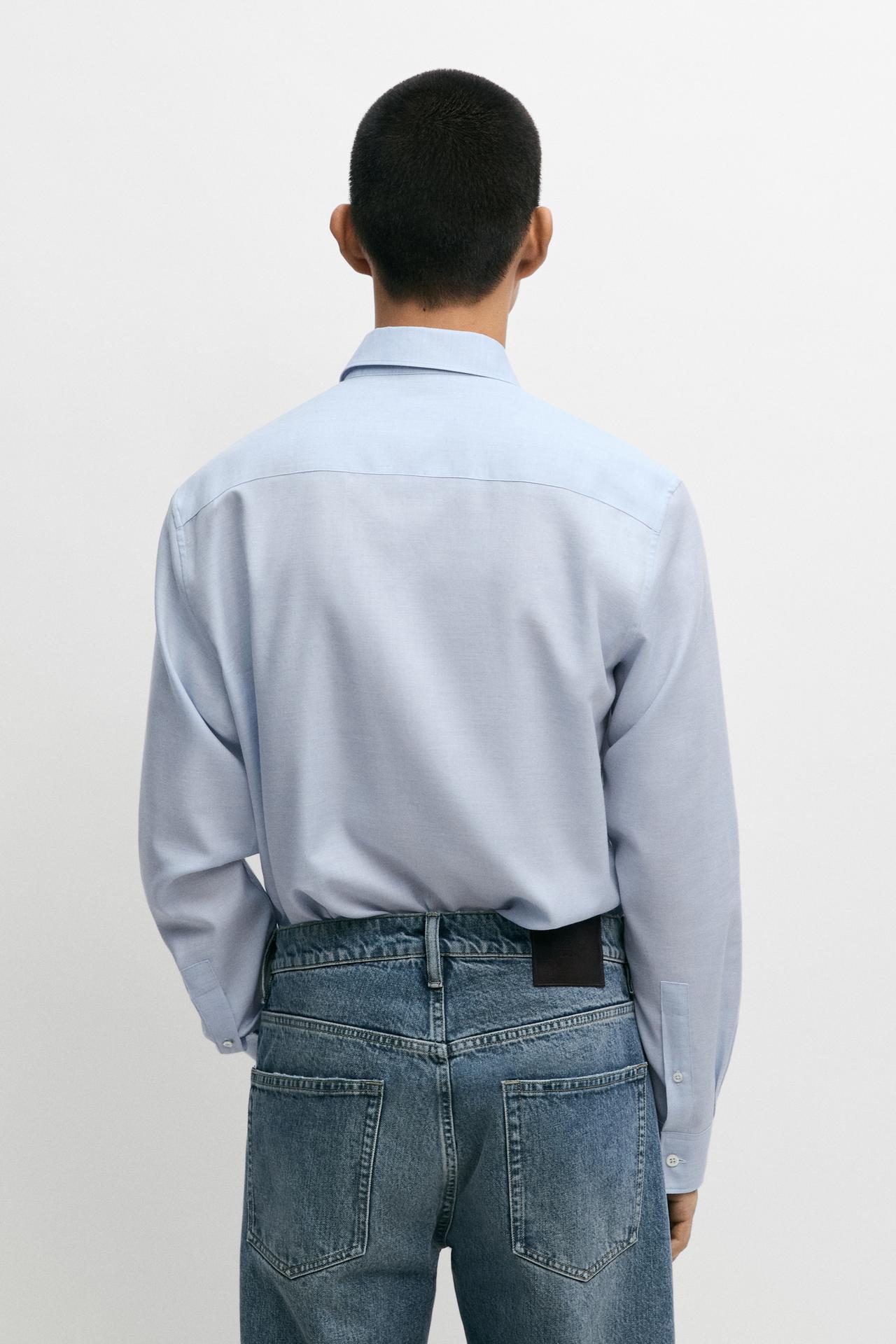 Regular fit cotton blend shirt — Sky blue