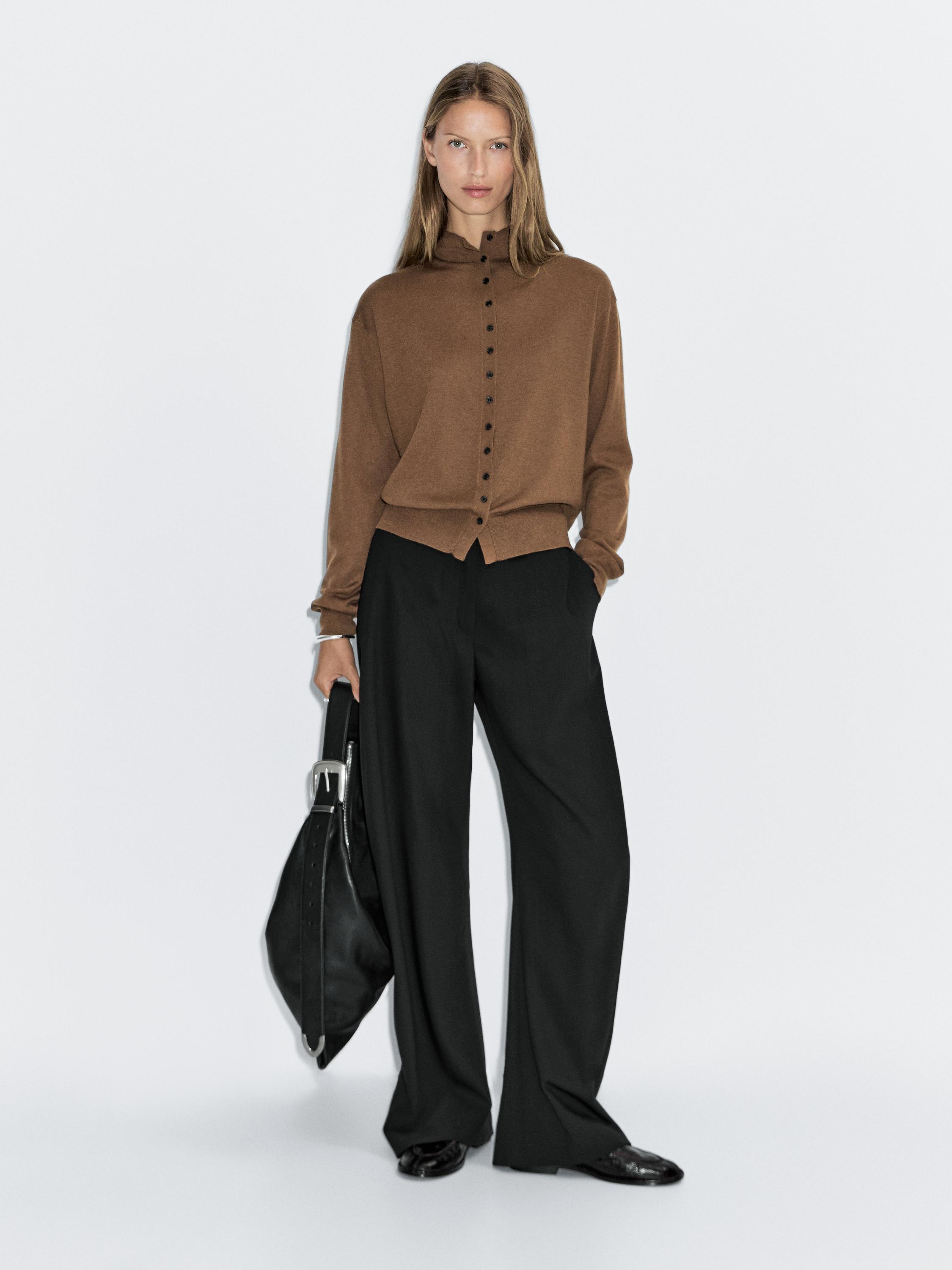 Knit cardigan with mock turtleneck