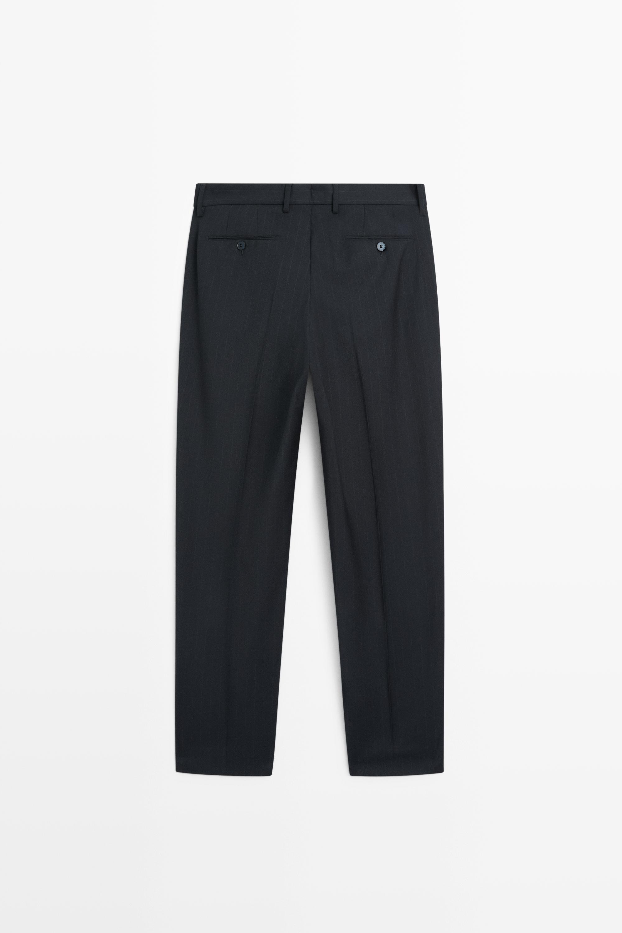 Striped 100% cool wool suit pants — NAVY BLUE