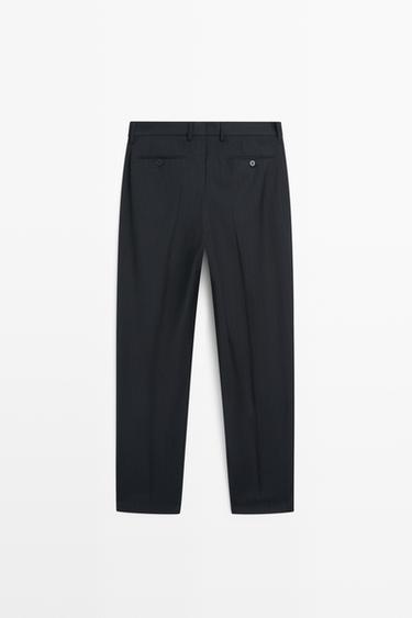 Striped 100% cool wool suit pants — NAVY BLUE 6