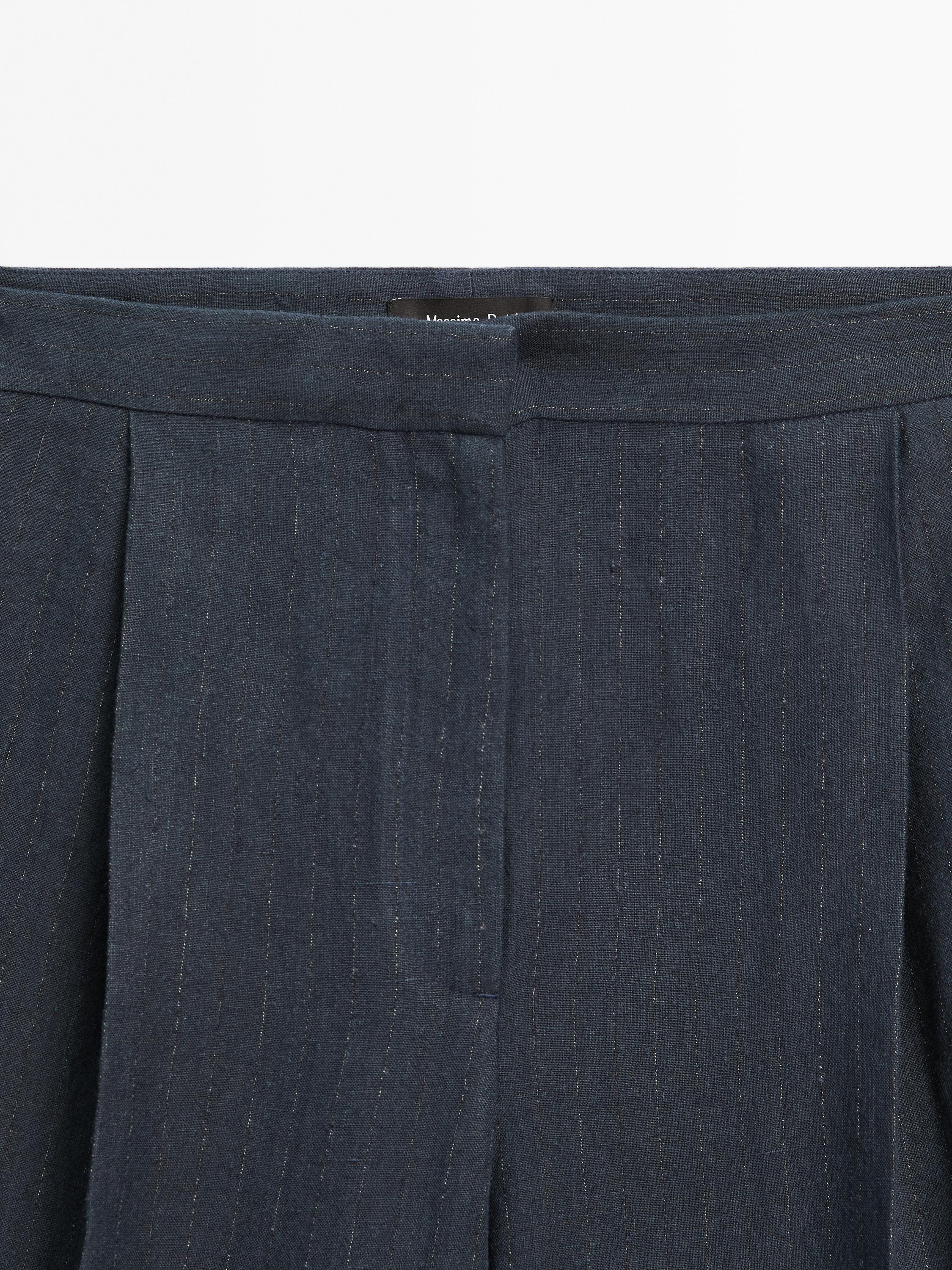 Linen blend pinstripe trousers