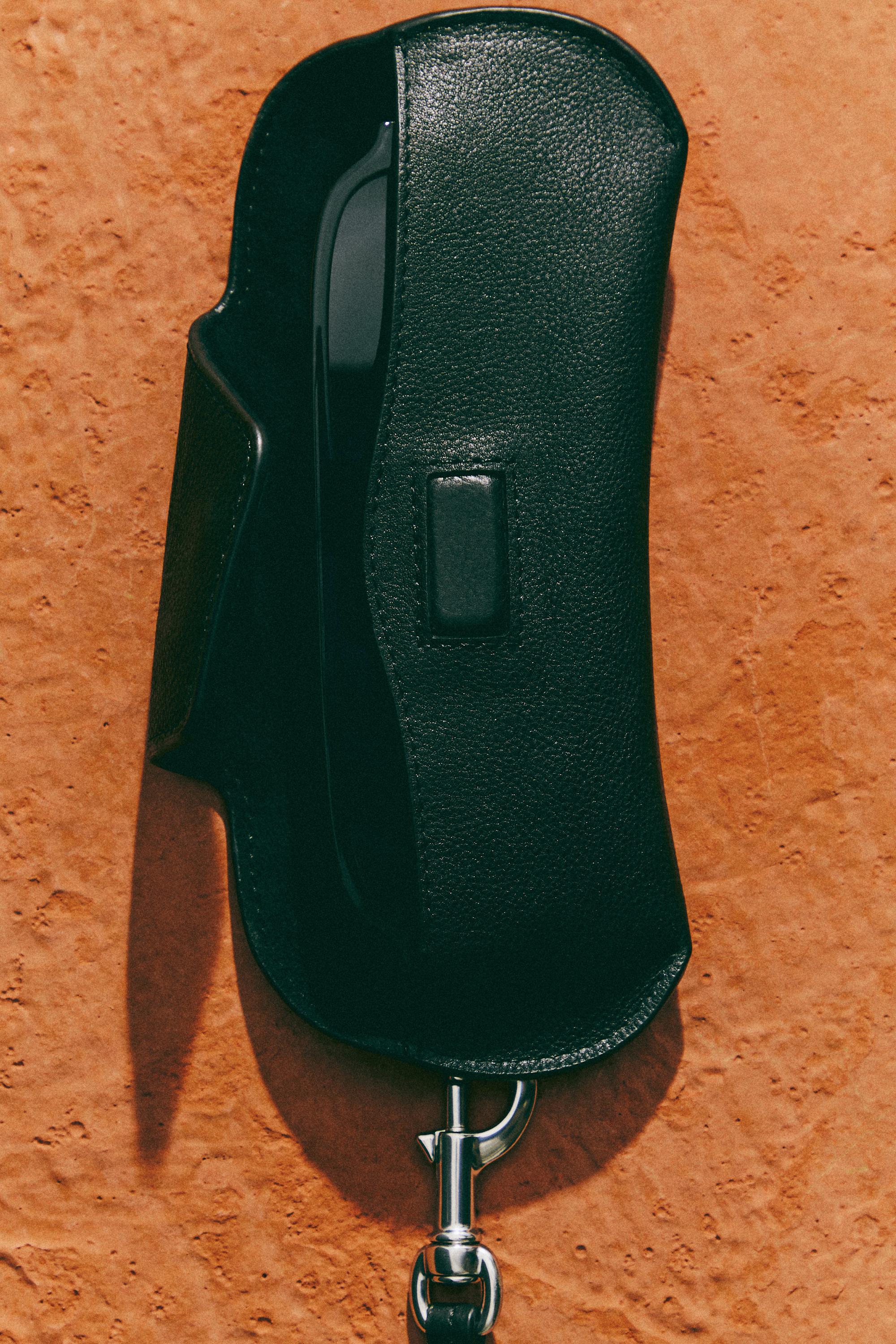 Nappa leather sunglasses case — BLACK