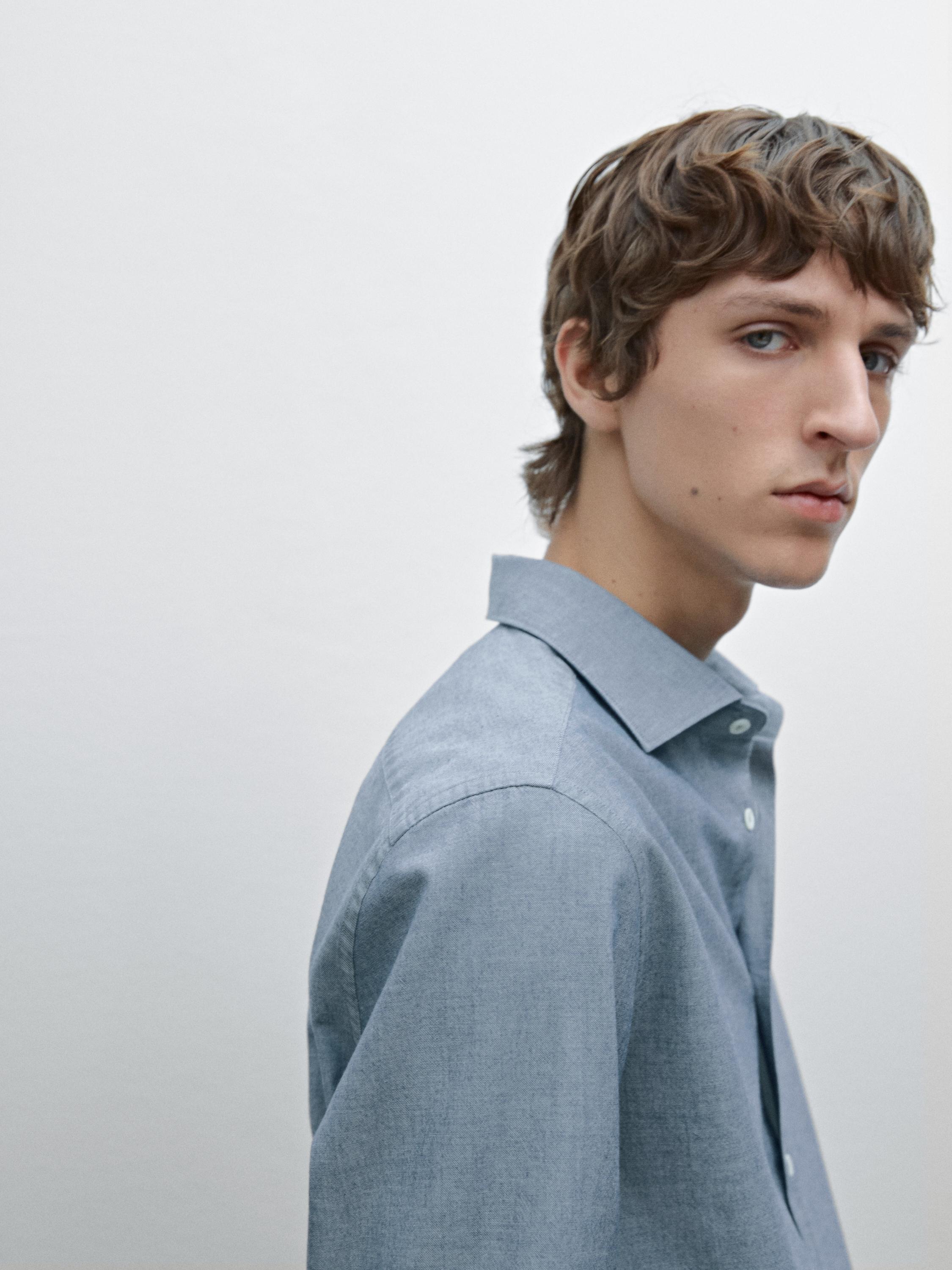 100% cotton denim Oxford shirt