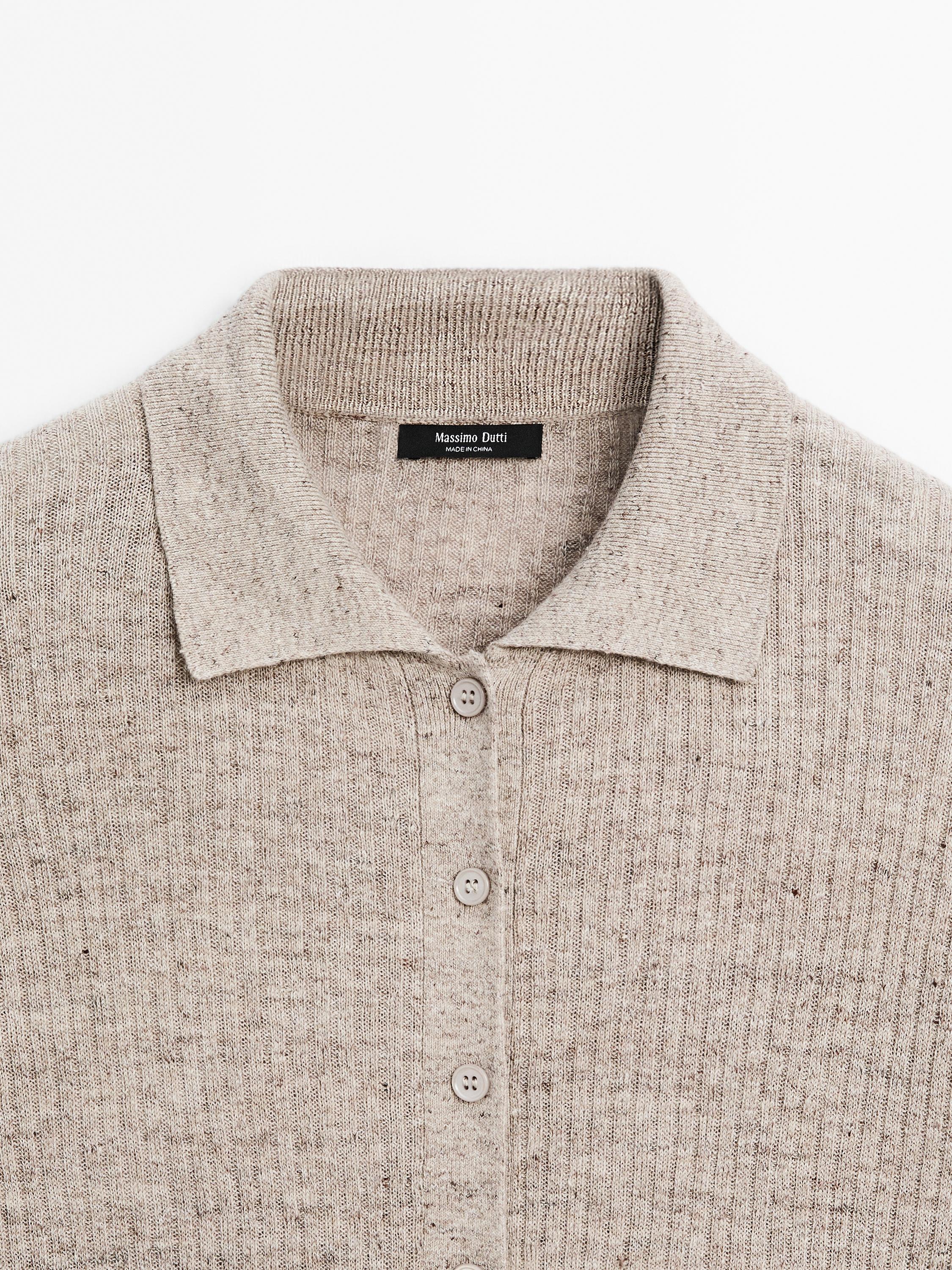 Melange linen blend knit cardigan