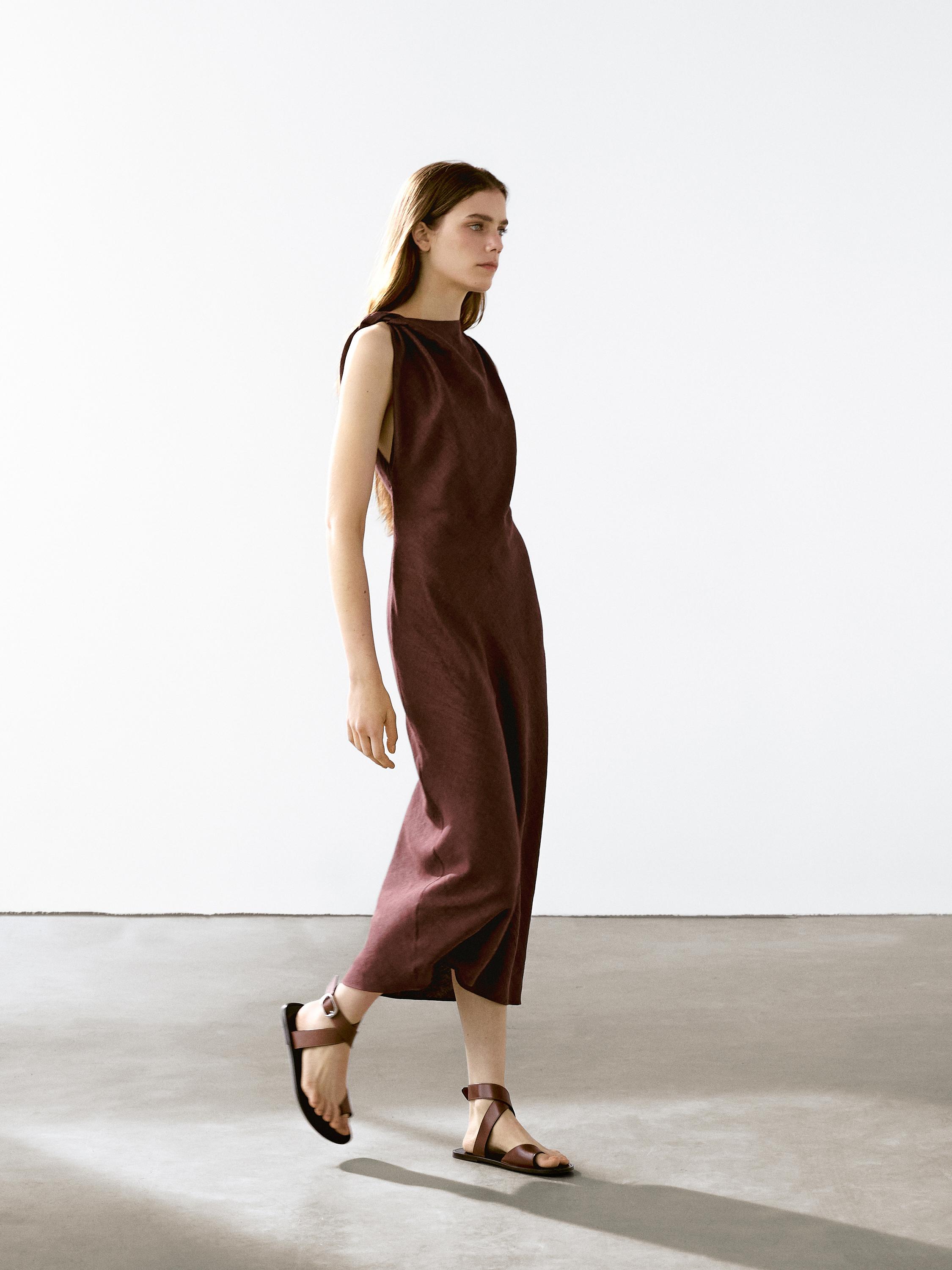 Linen blend halter neck dress